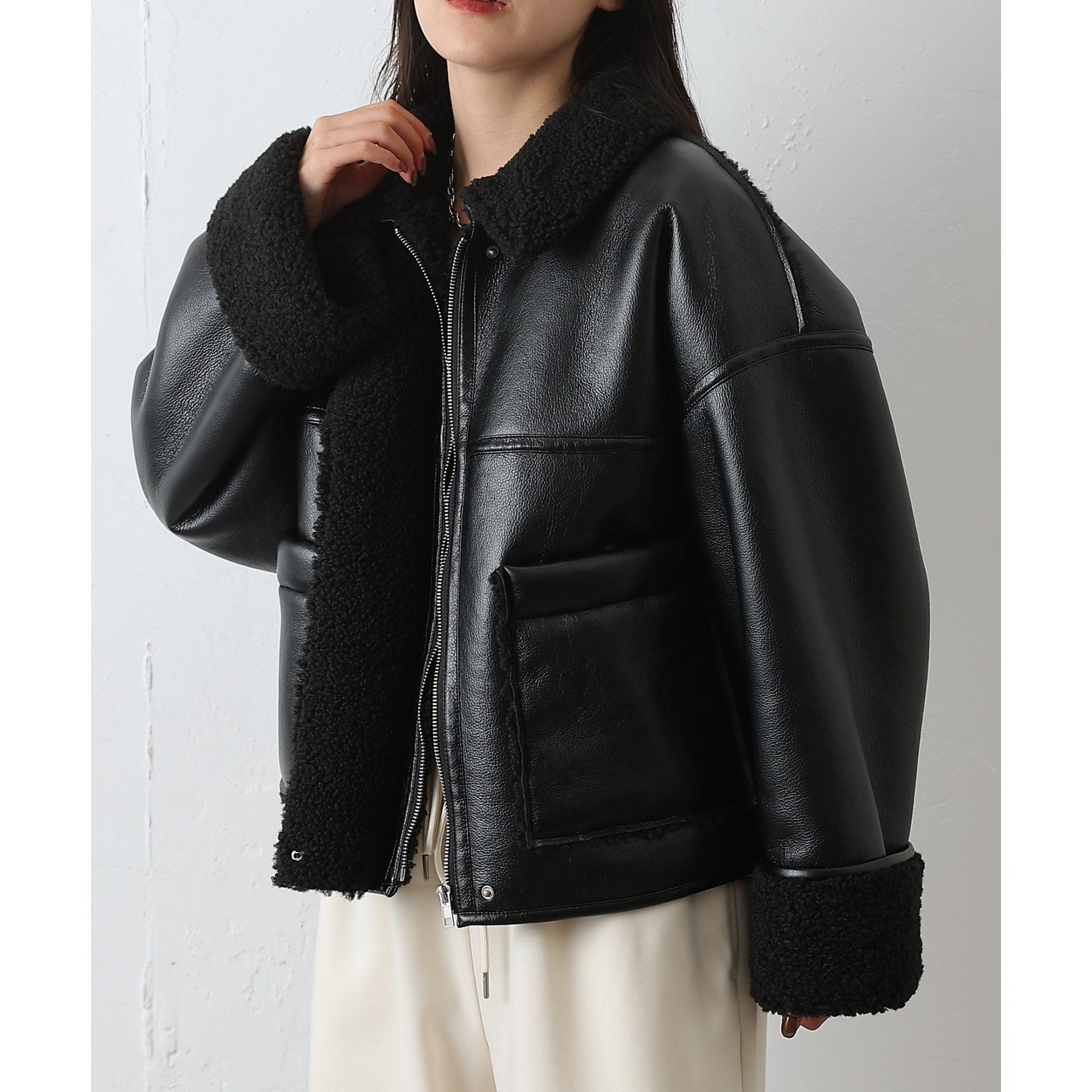 【Special】イグニシアレザー ムートン N-2B 短丈 USA製 ブラック フェイクレザームートンブルゾン | ファッション通販サイト NUGU