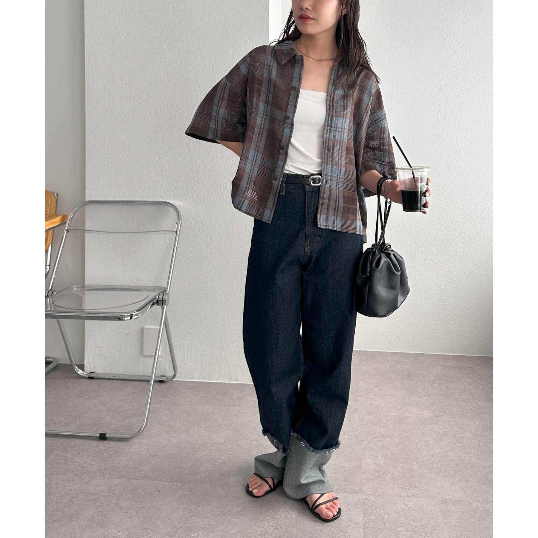 ユニセックス】シアーメッシュチェックシャツ | ファッション