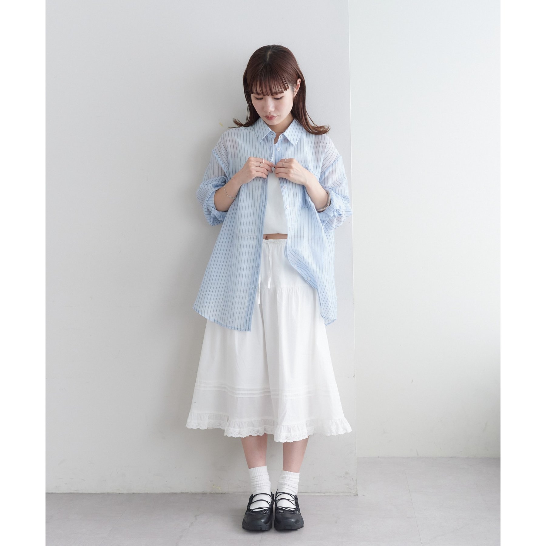 2サイズ展開!》【umm.】ピンタックレースフレアスカート
