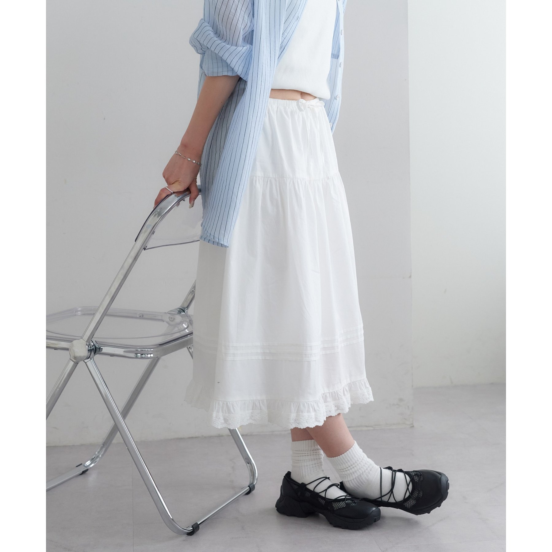 2サイズ展開!》【umm.】ピンタックレースフレアスカート