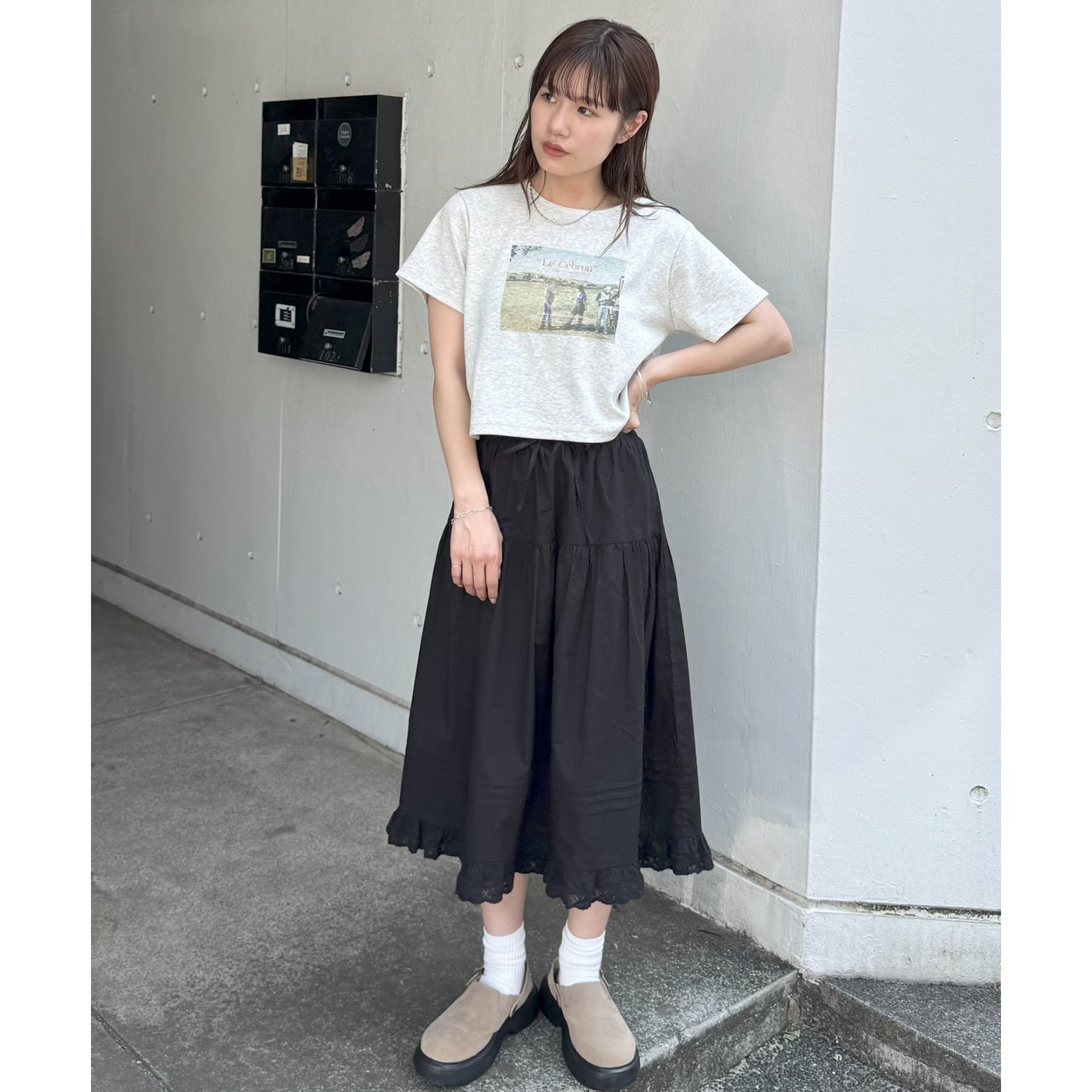 2サイズ展開!》【umm.】ピンタックレースフレアスカート