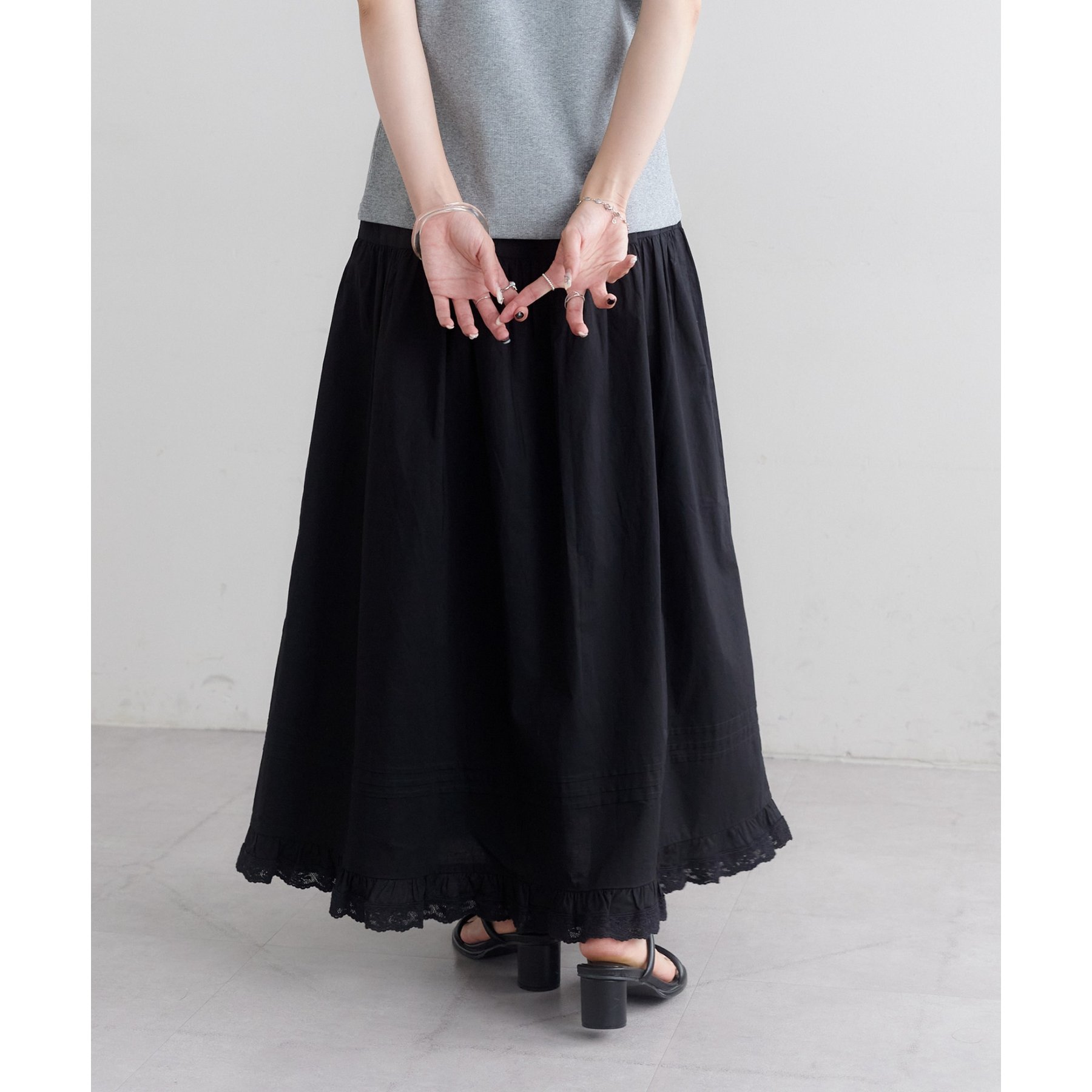 2サイズ展開!》【umm.】ピンタックレースフレアスカート