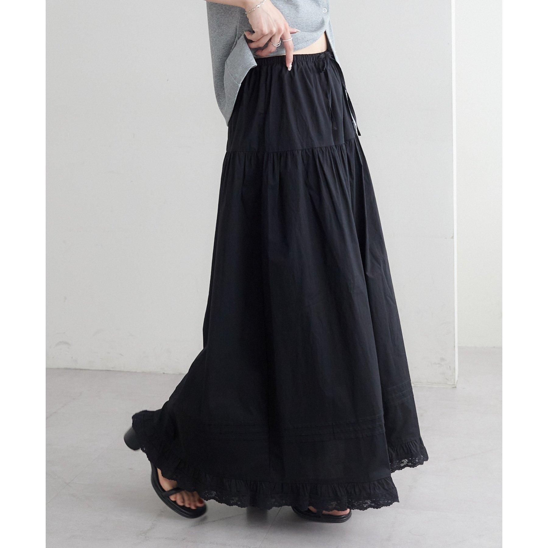 2サイズ展開!》【umm.】ピンタックレースフレアスカート