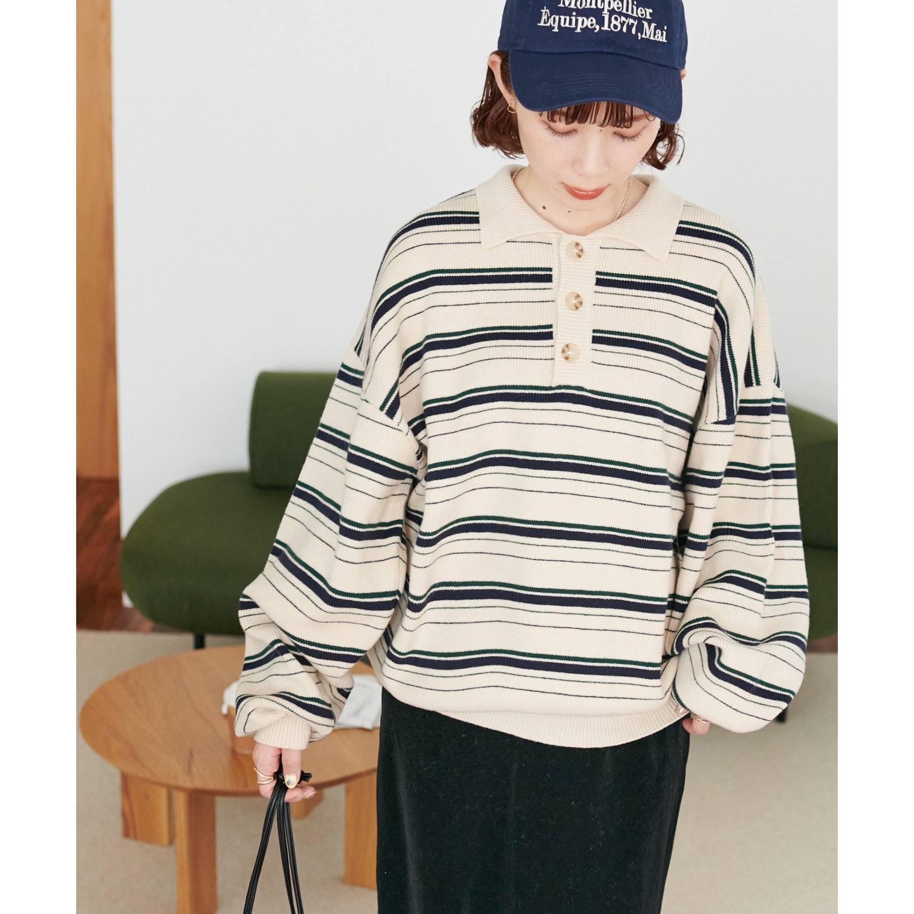 マルチボーダーニットポロ　横浜店　限定色 ネイビー マルチボーダーニットポロ 横浜店 限定色 ネイビー LUMINE YOKOHAMA