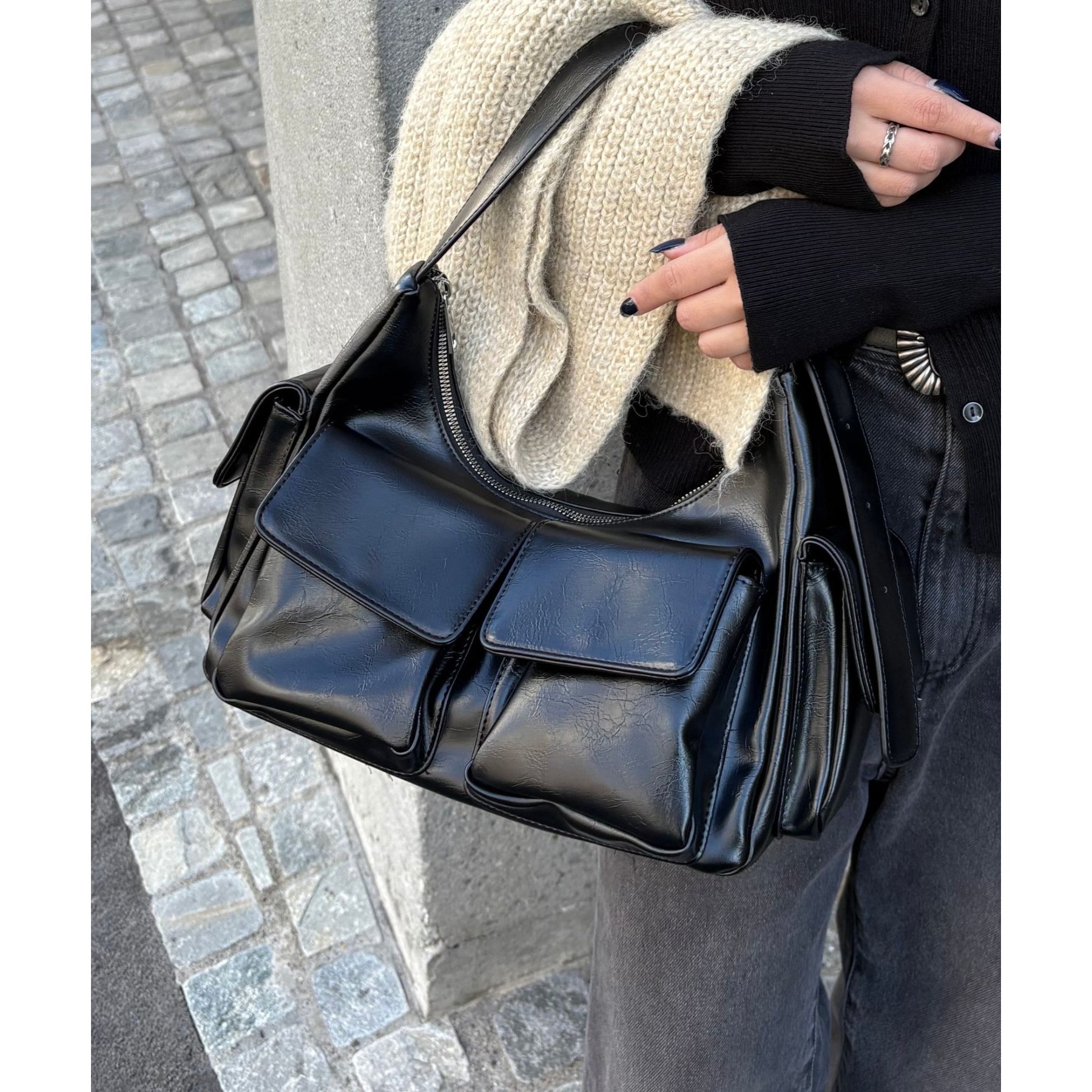 ヴィンテージ合皮マルチポケットショルダーバッグ | ファッション通販