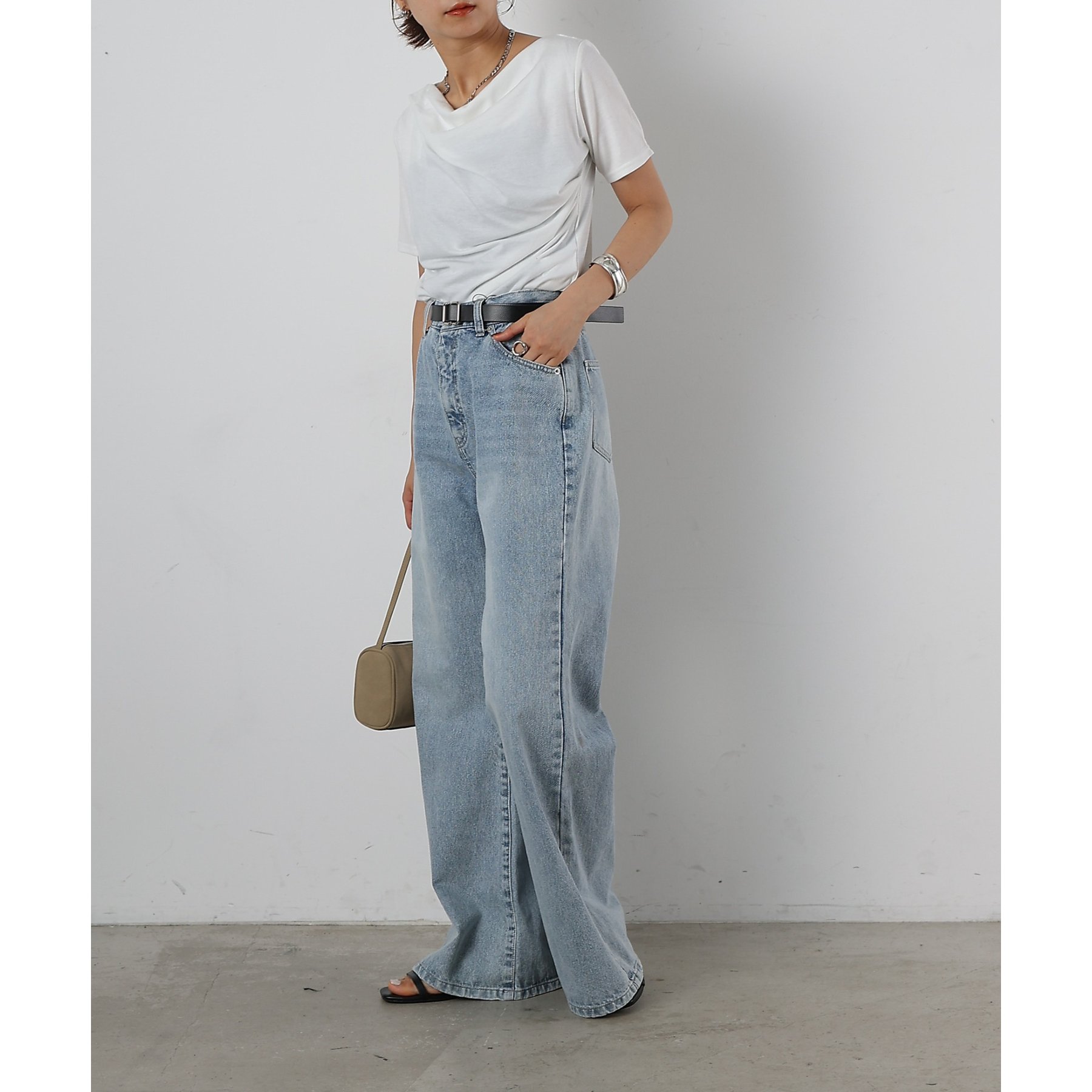 Arpegestory　ワイドデニムパンツ　オフ白 スラッカーデニムパンツ | ファッション通販サイト NUGU