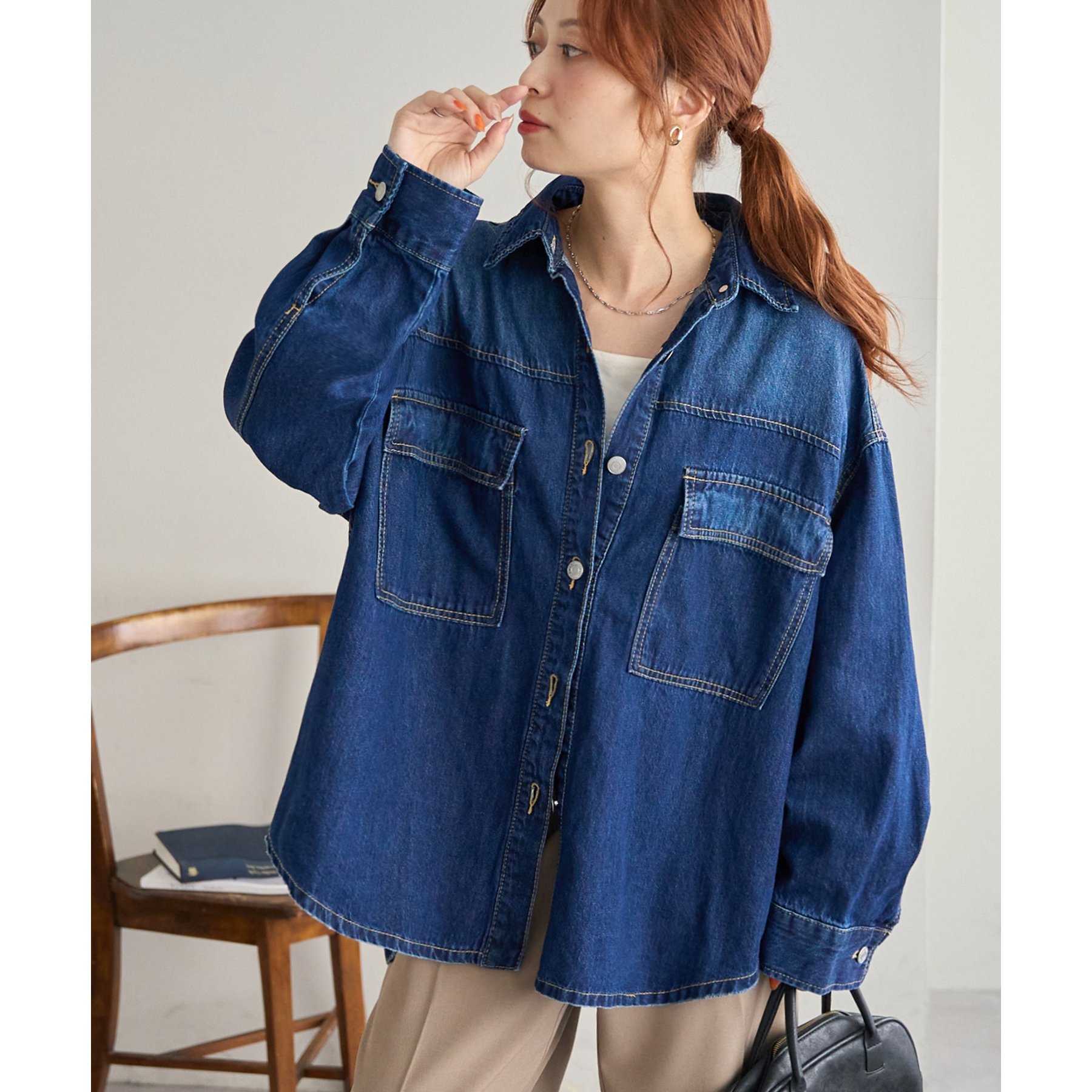 【美品】LOUNGEDRESS ビッグシャツ ダークネイビー 1er Arrondissement(プルミエ アロンディスモン)｜【TICCA】別注