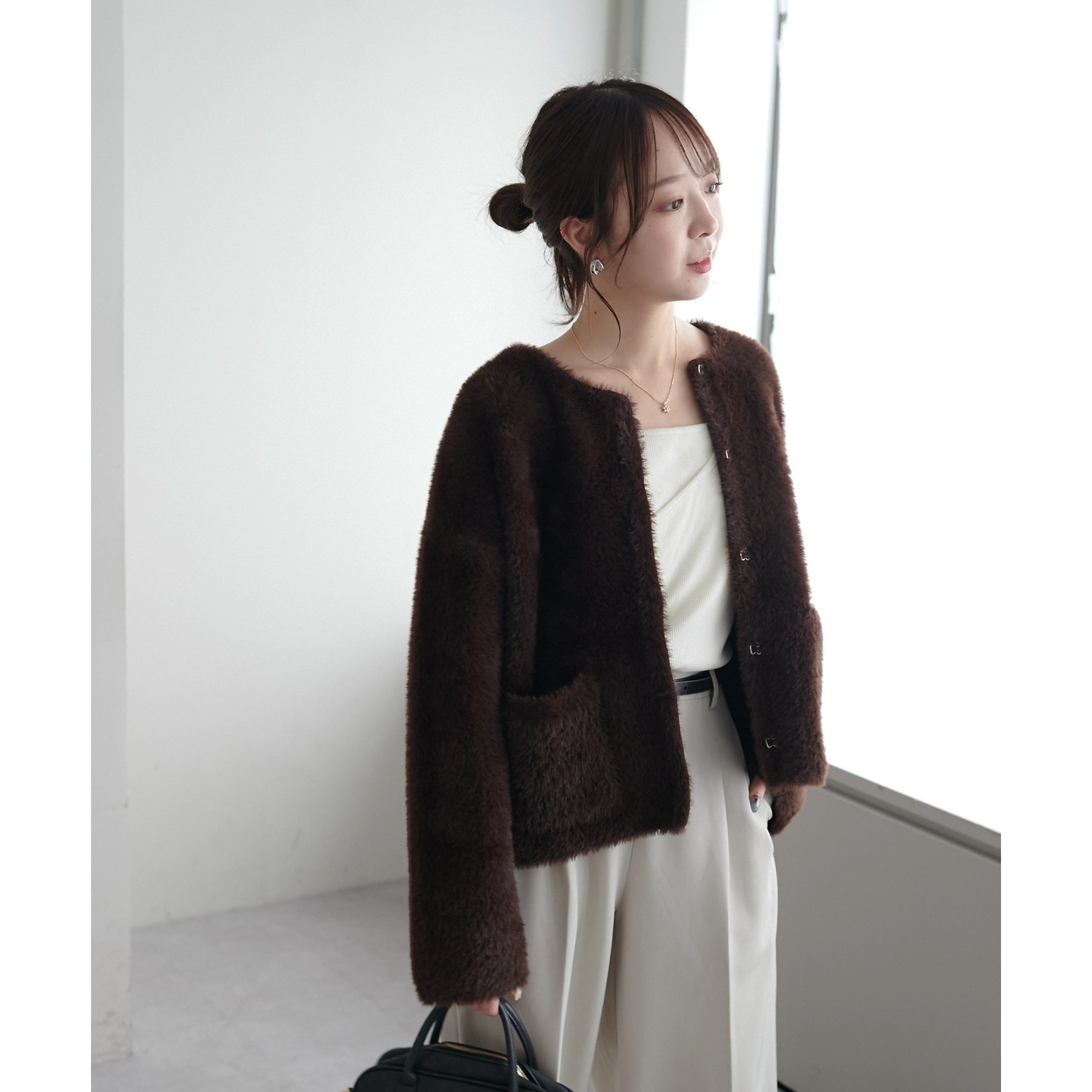 【新品未使用】　DISCOAT ミンクライクカーディガン　ブラウン Discoat（ディスコート） カーディガン ミンクライクカーディガン