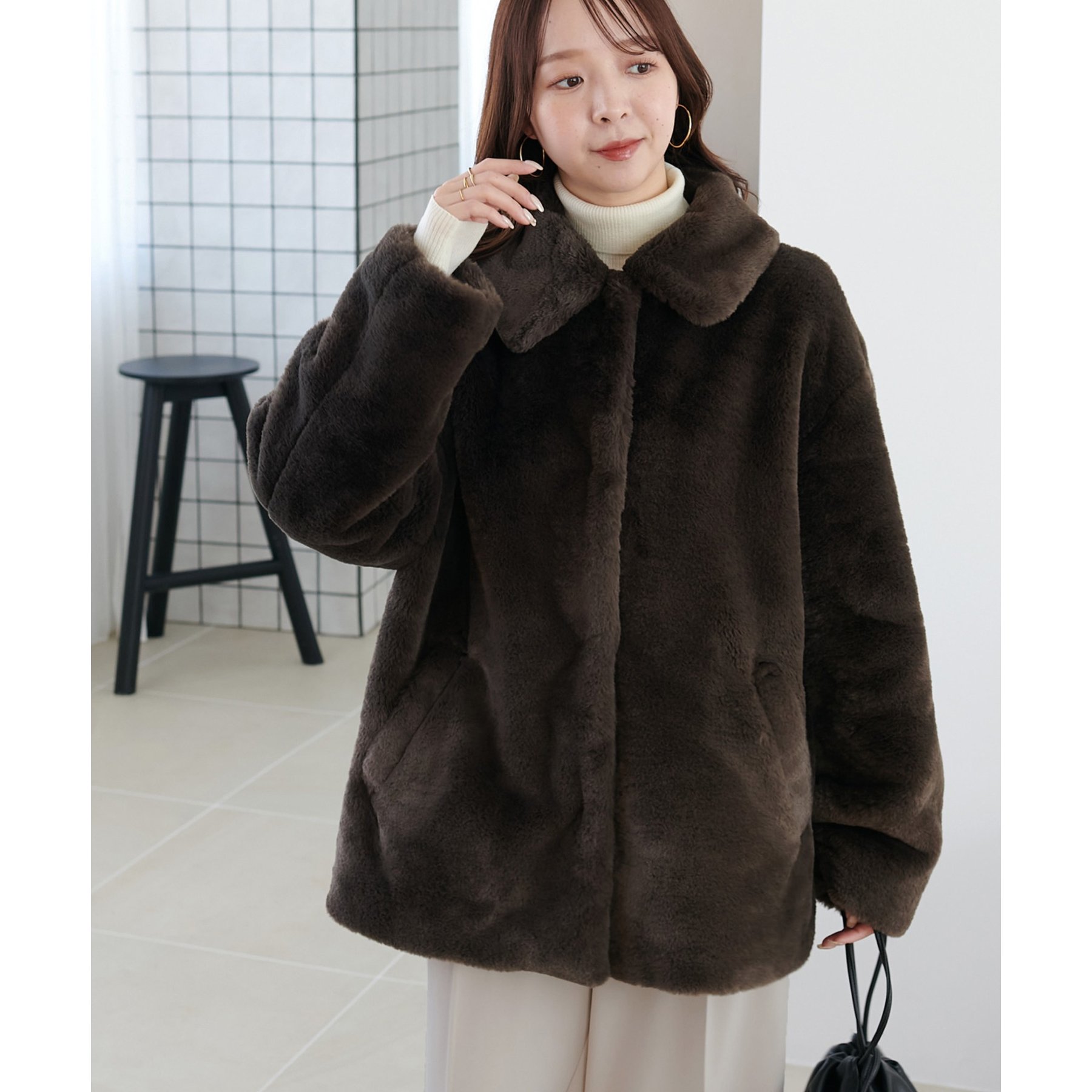 【e/rm】 ファーコート ダークブラウン ファージャケット | ファッション通販サイト NUGU