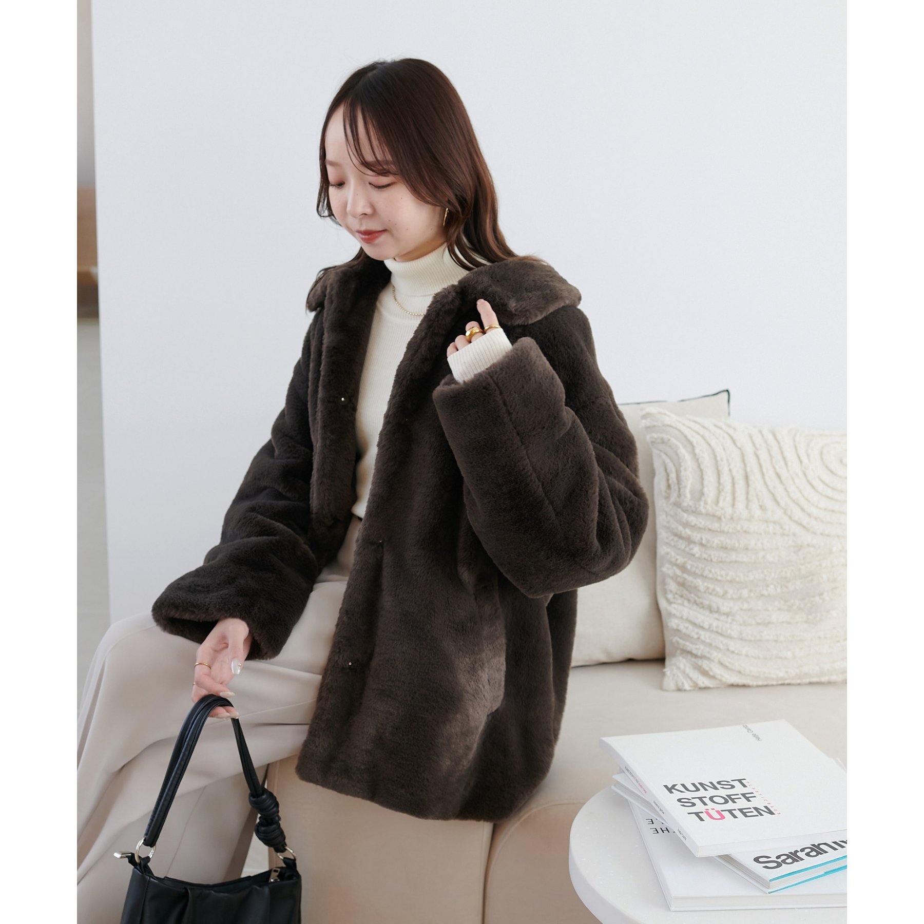 ◎ nugu ブラウンショート丈ファーコート ◎ フェイクファーショートコート | ファッション通販サイト NUGU