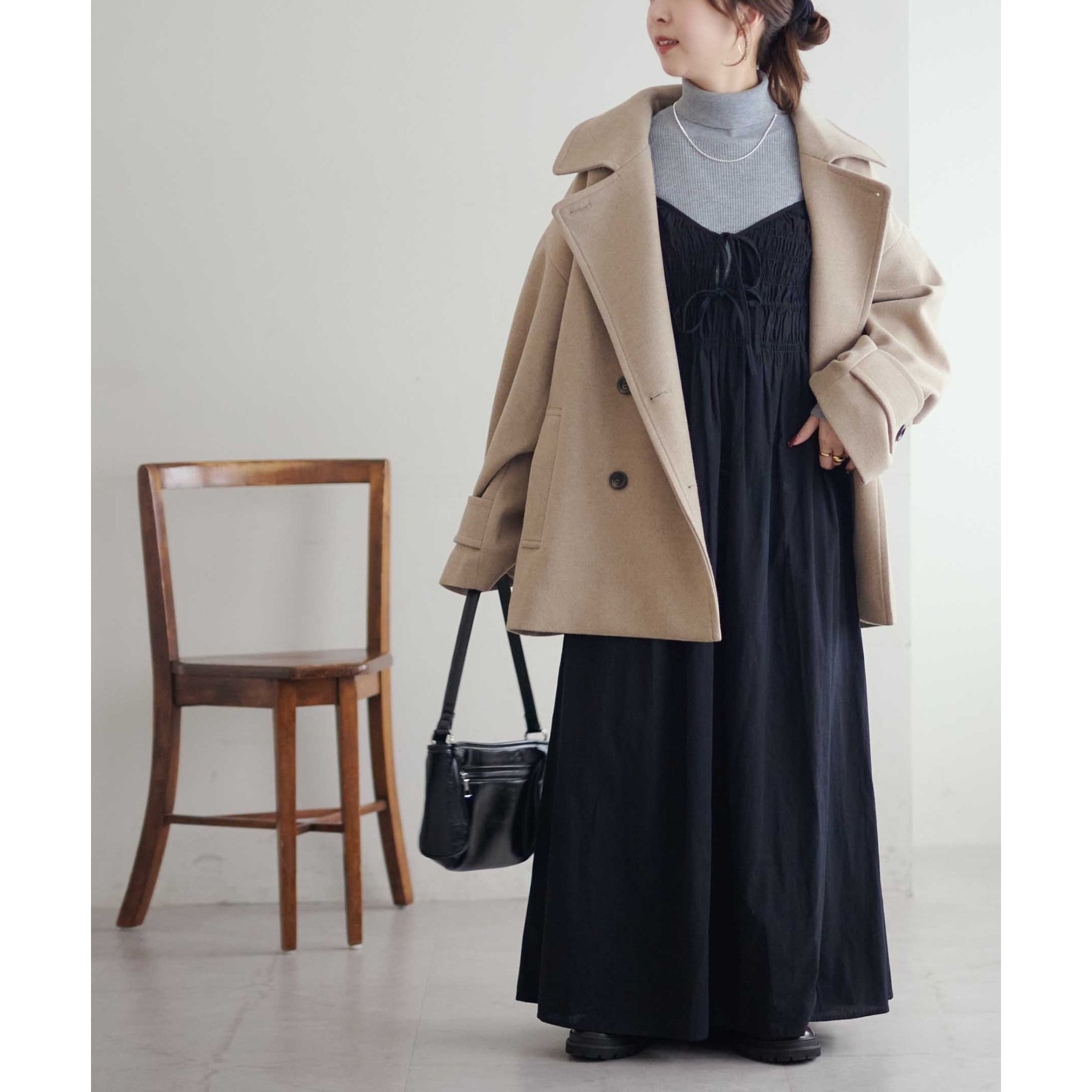 軽量&暖かい/着こなし自在】中空糸スタンドミドルコート《WEB限定
