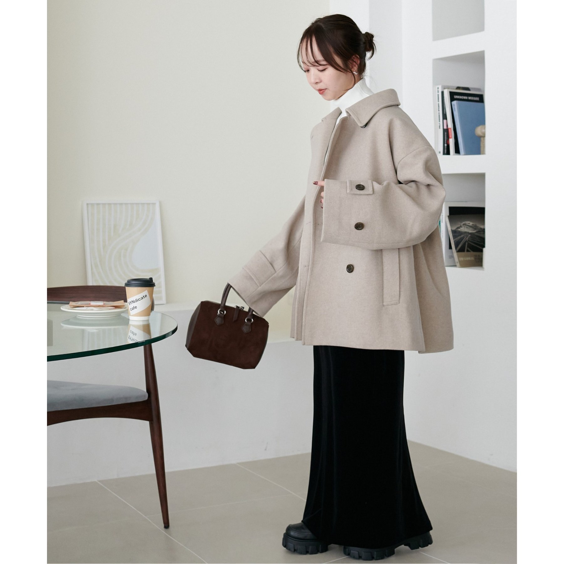 軽量&暖かい/着こなし自在】中空糸スタンドミドルコート《WEB限定