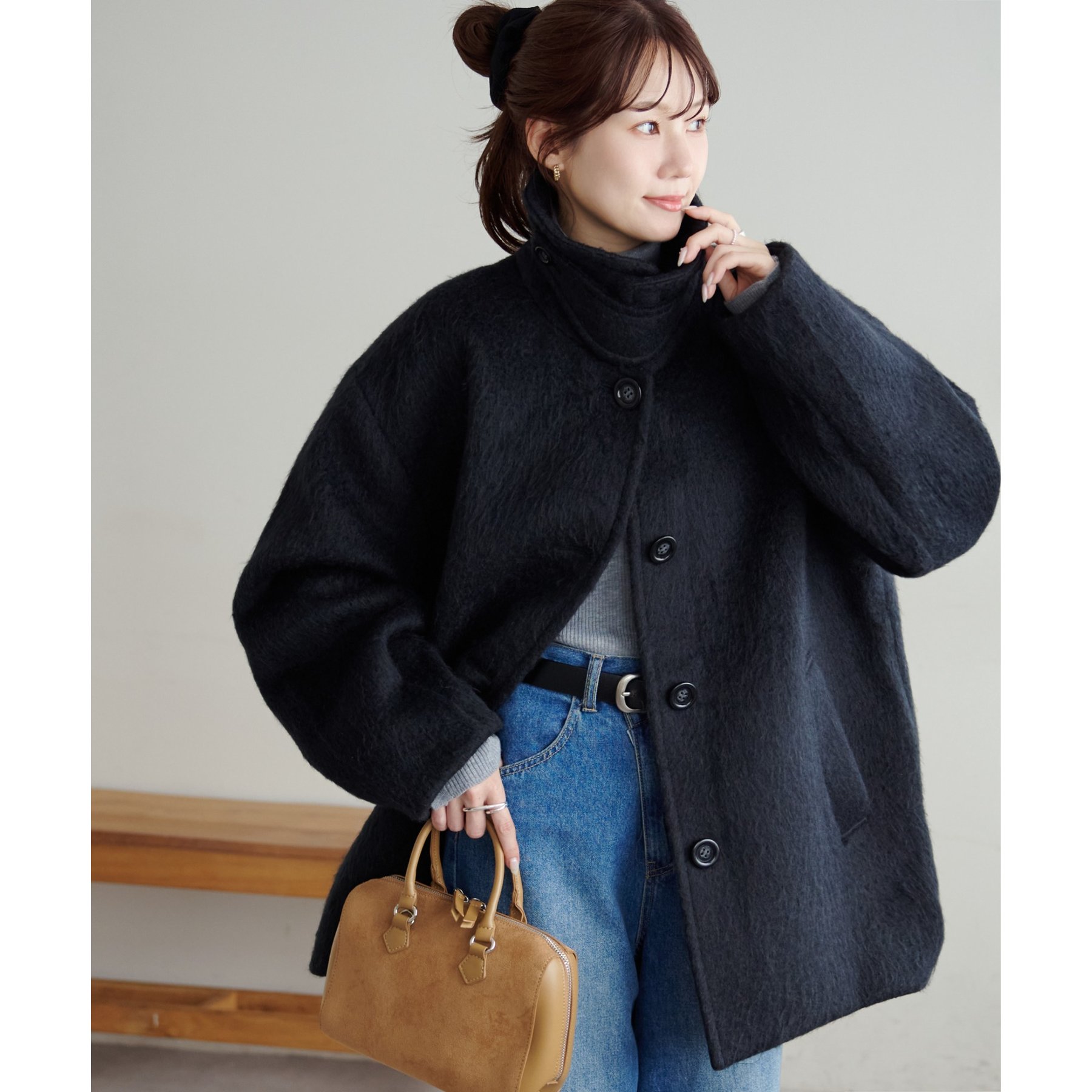 【着こなしやすい】ステンカラーシャギーミドルコート