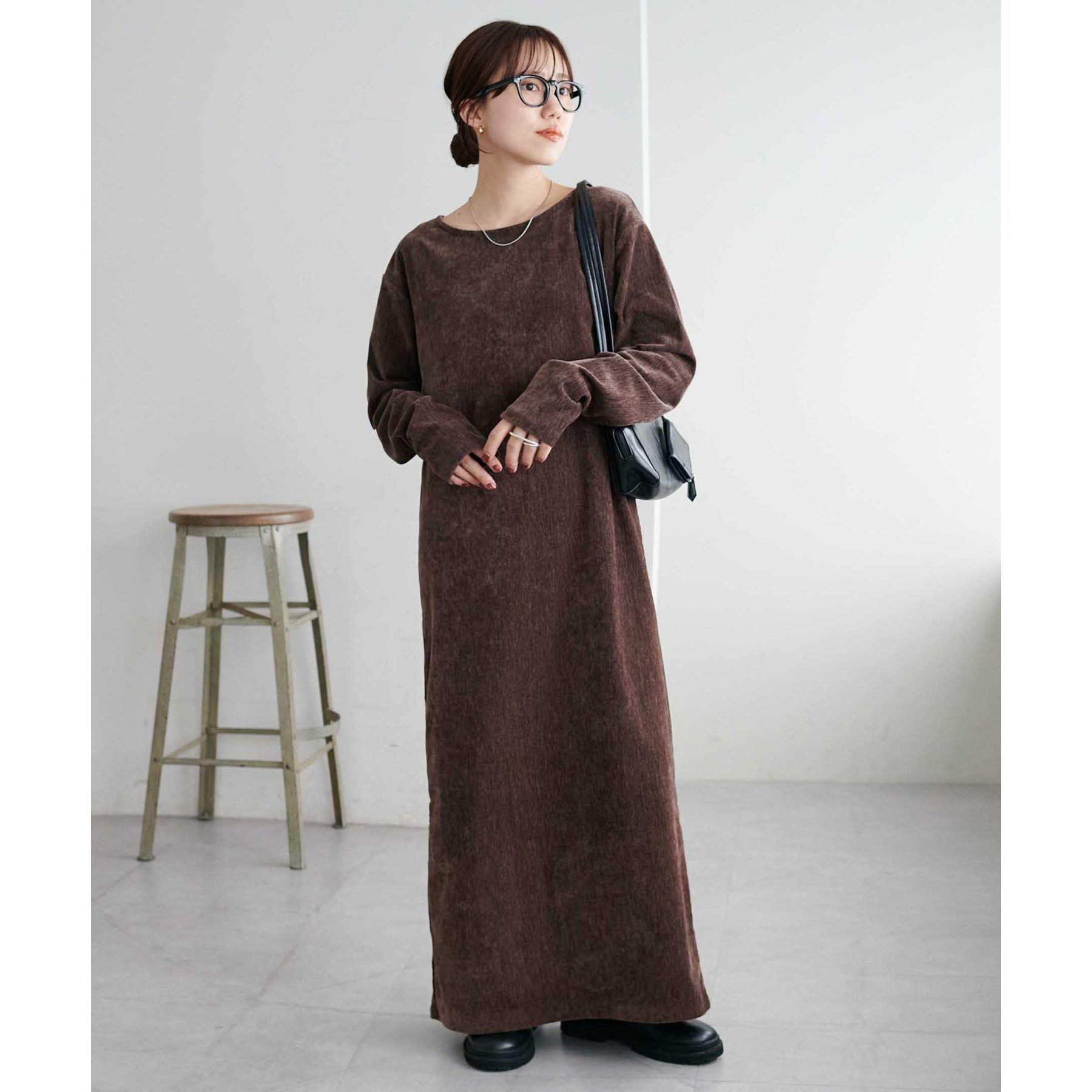 低身長サイズあり/高見え】杢ベロアワンピース | ファッション通販