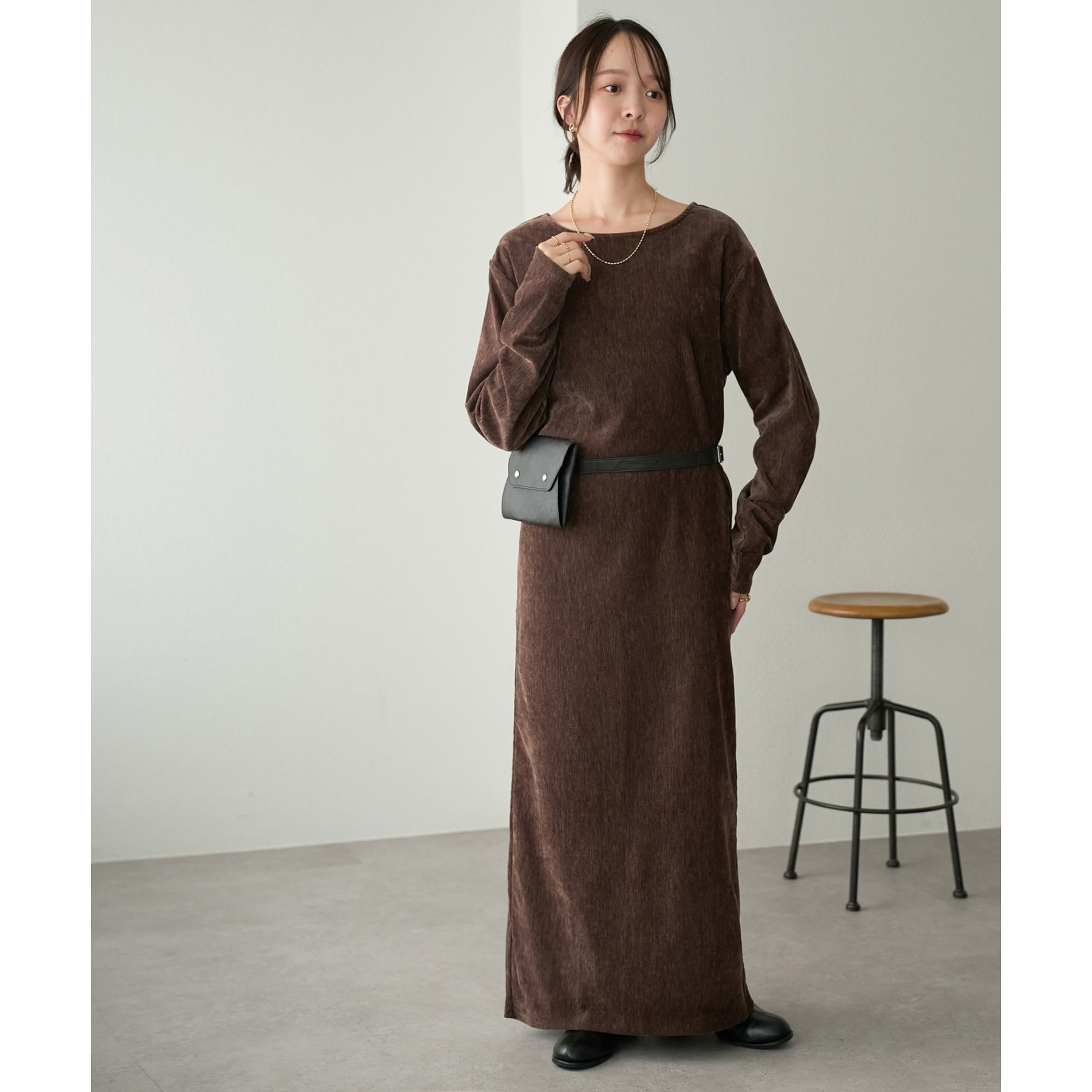 低身長サイズあり/高見え】杢ベロアワンピース | ファッション通販