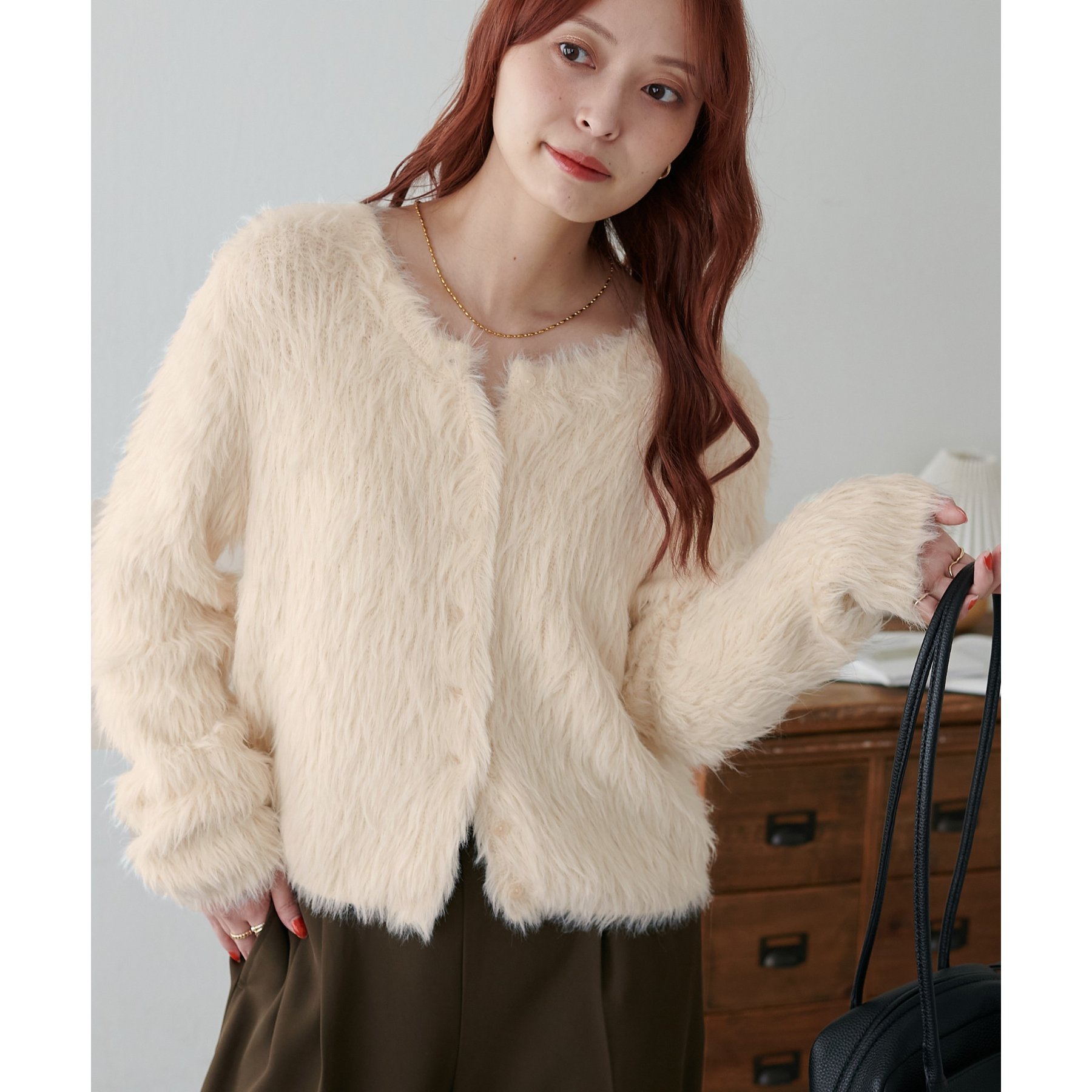 極美品★Drawer★ふわふわアルパカシャギーブルゾン★フーディ LIAN×ayu】ステンカラーカールシャギーブルゾン