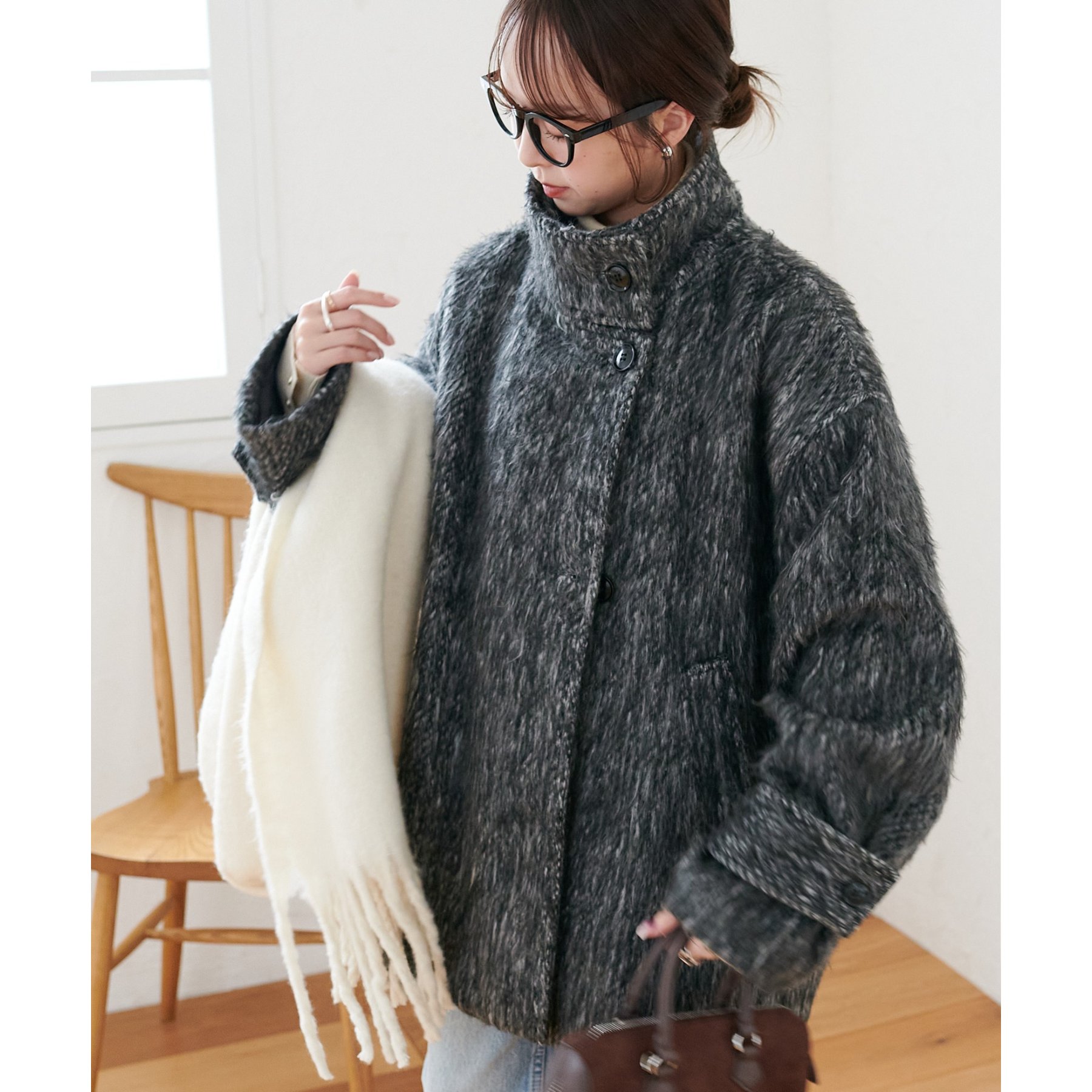 ベーシック&トレンドの両立】メランジシャギースタンドミドルコート