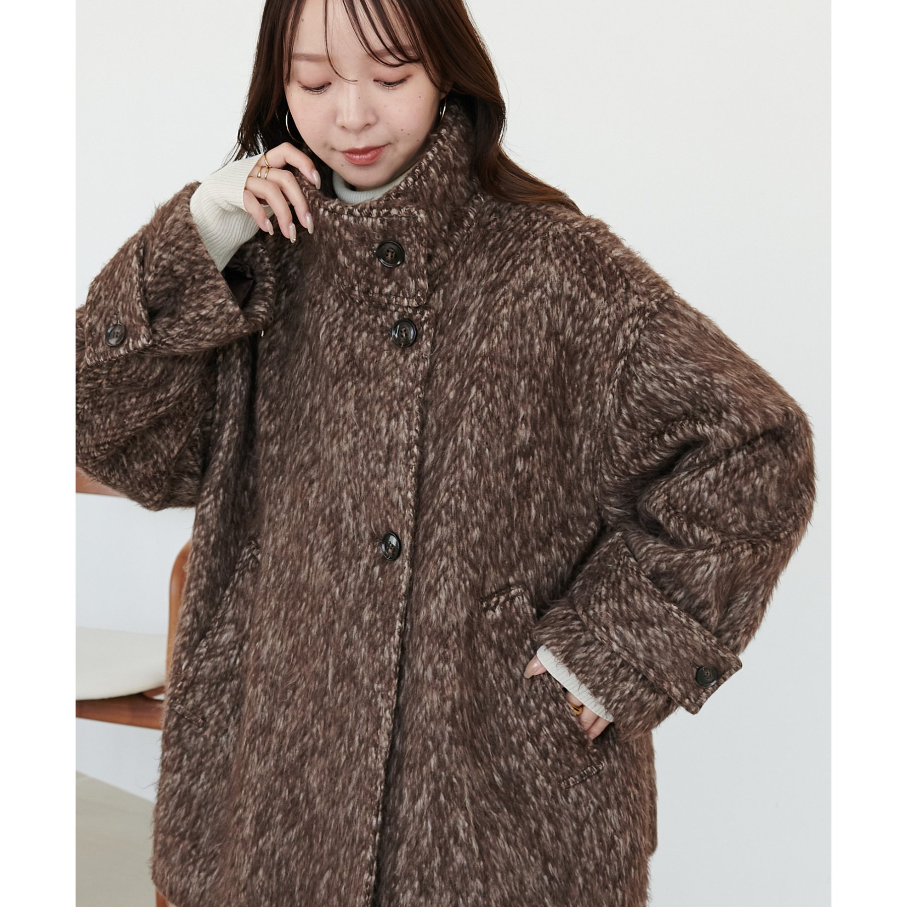 メランジシャギースタンドミドルコート | ファッション通販