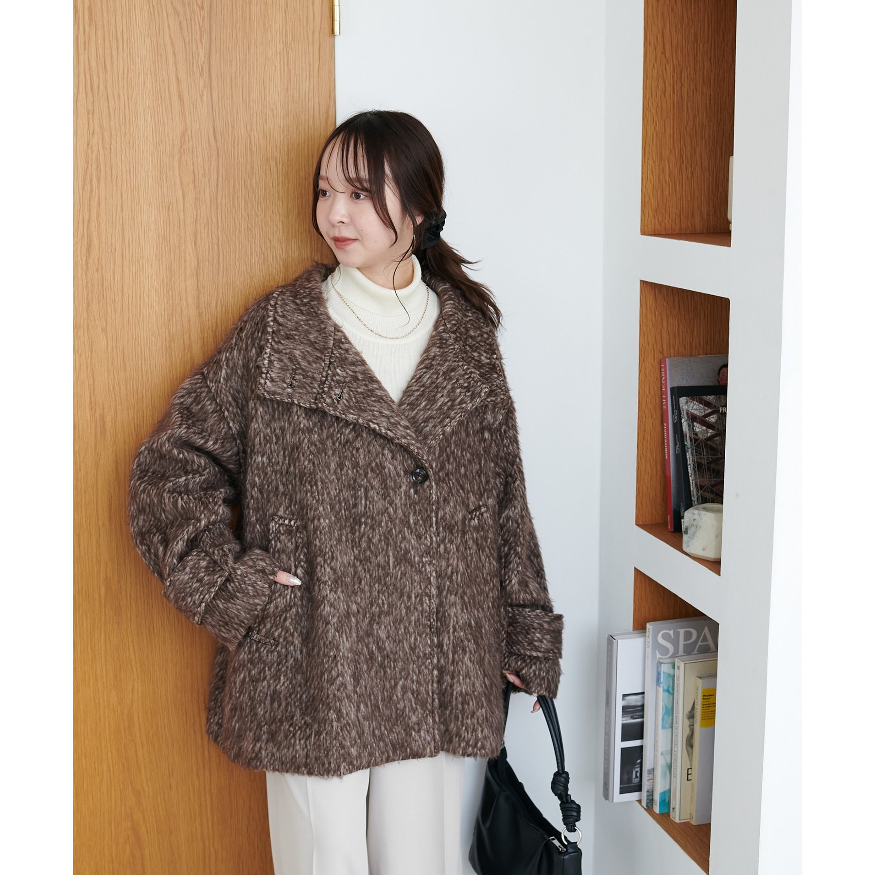 mideal シャギースタンドコート ブラウン mideal（マイディール）の「shaggy middle coat / シャギー