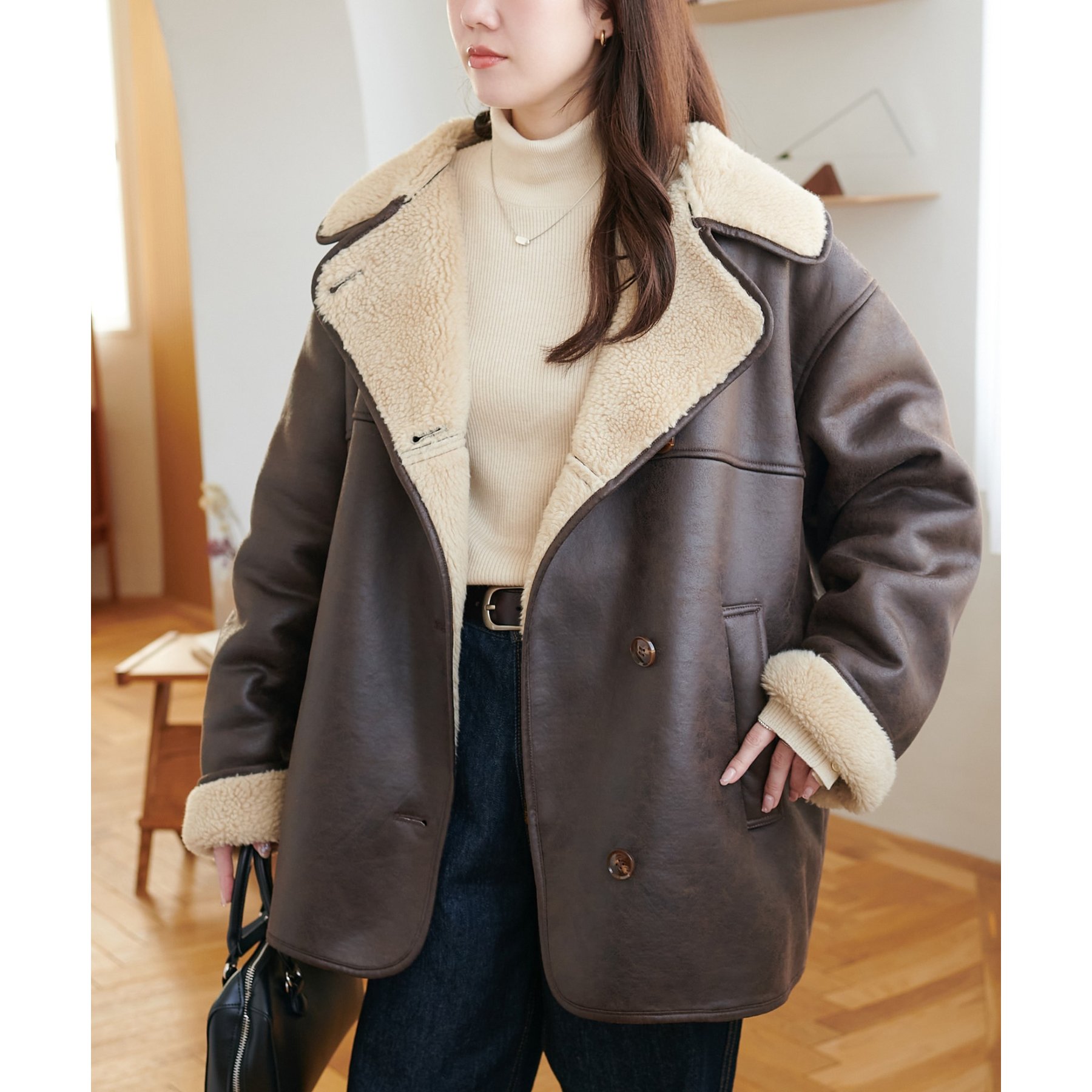  PARTY ミドルフェイクムートンコート （ブラック） PARTY ミドルフェイクムートンコート （ブラック） PARTY ミドル