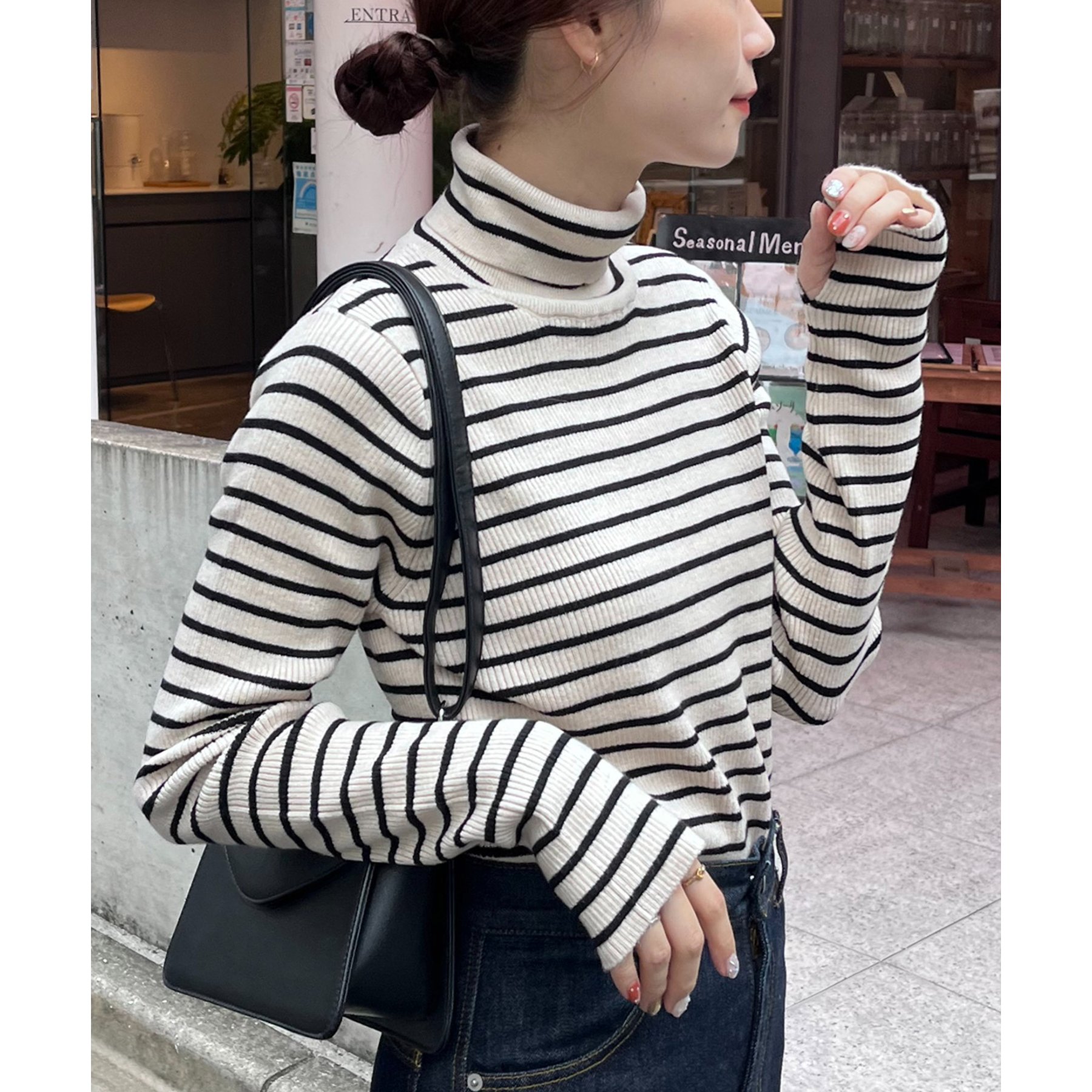 WEB限定】フィンガーホールリブタートルニット | ファッション通販