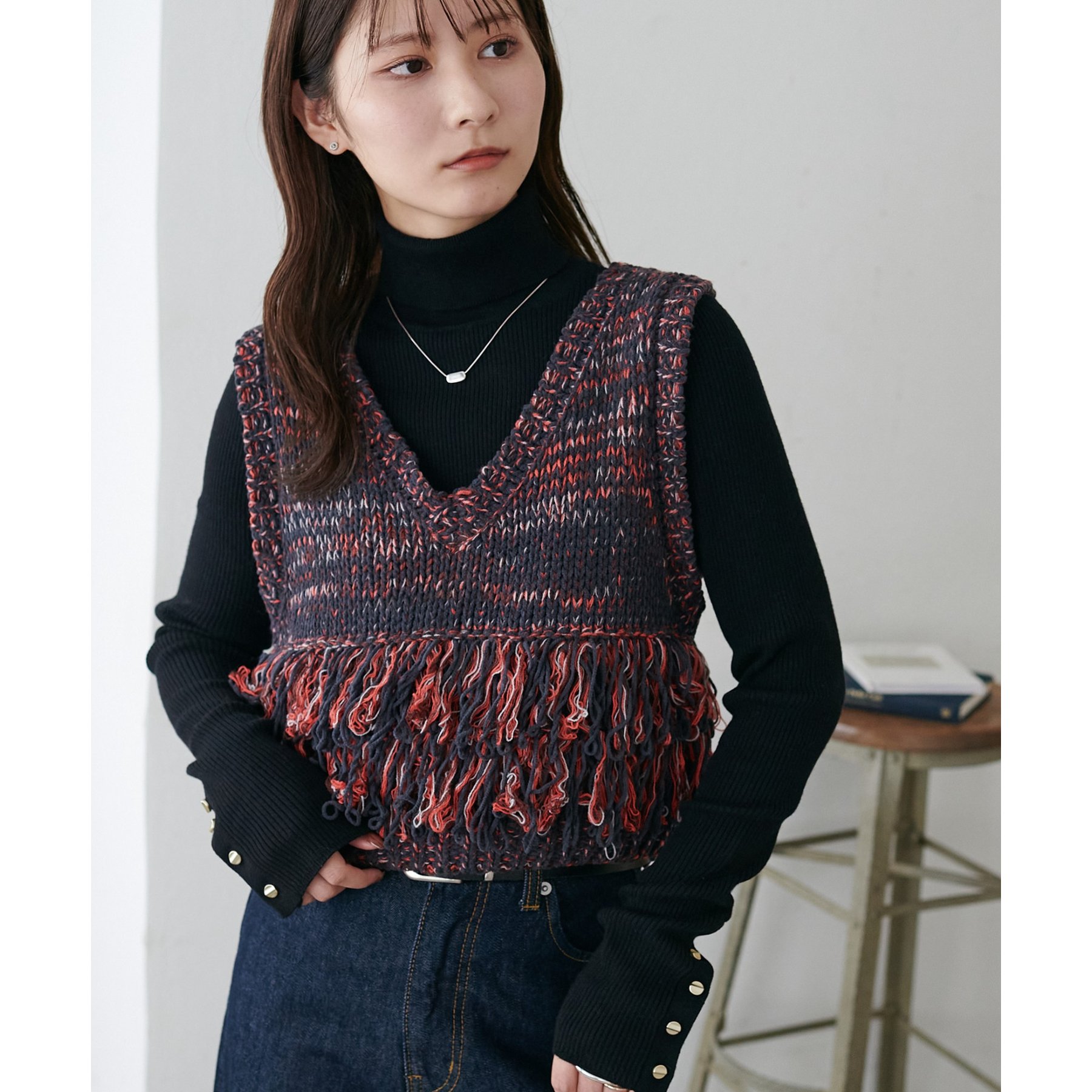 主役級アイテム◎/WEB限定】Vネックフリンジベスト
