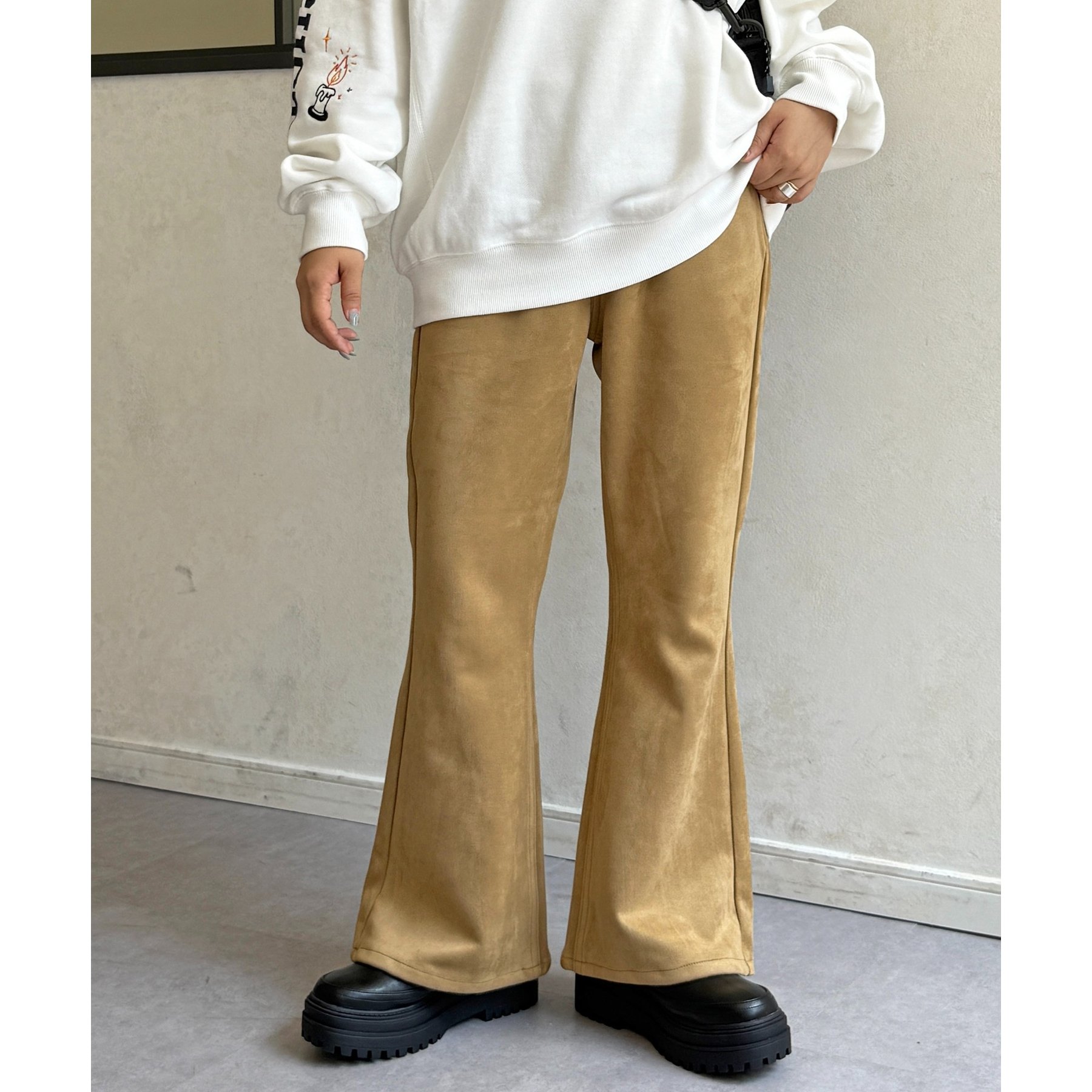 スエード Relux フレア ボトム PIPI監修】フェイクスエードフレア