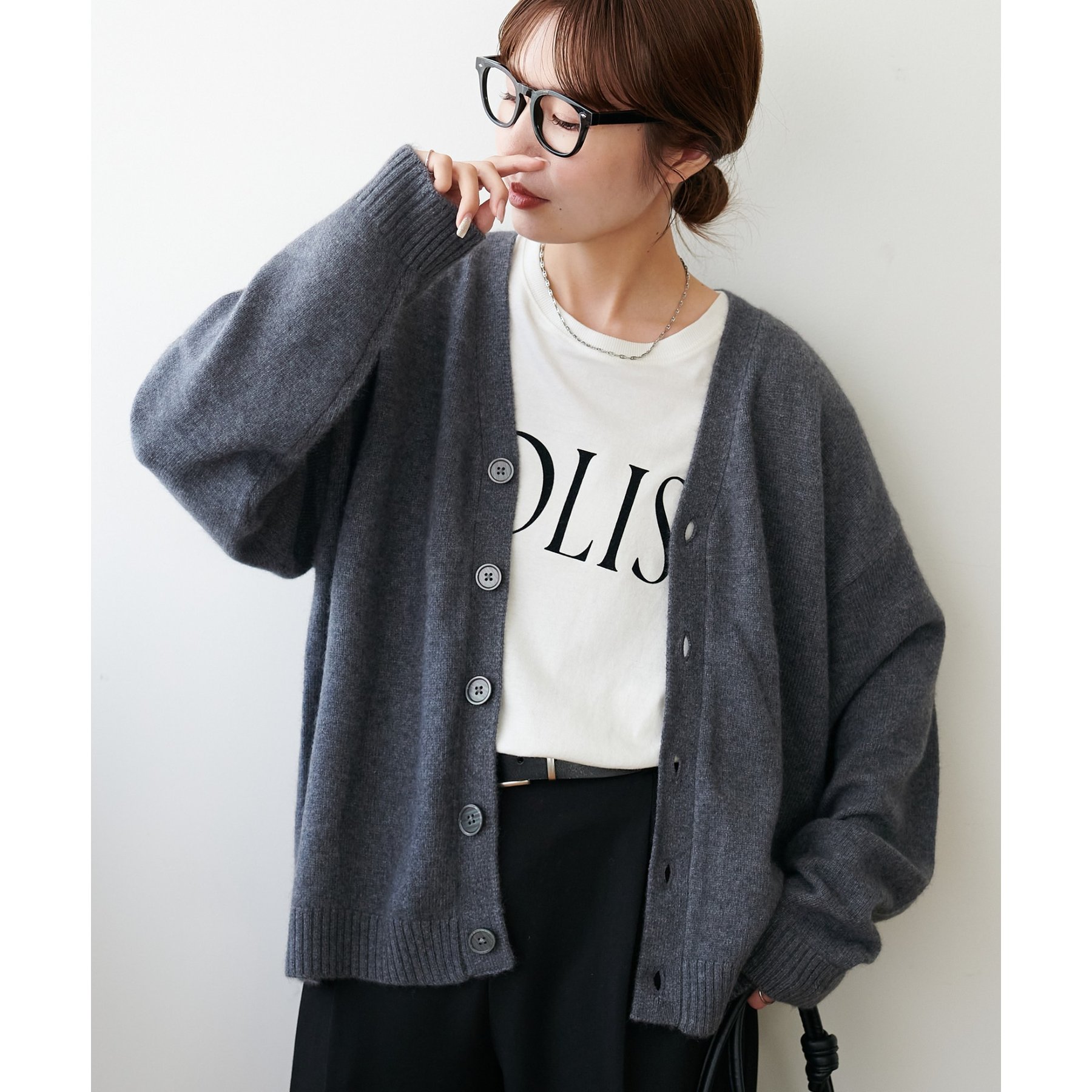 ユニセックス】FOX混Vネッククロップドカーディガン