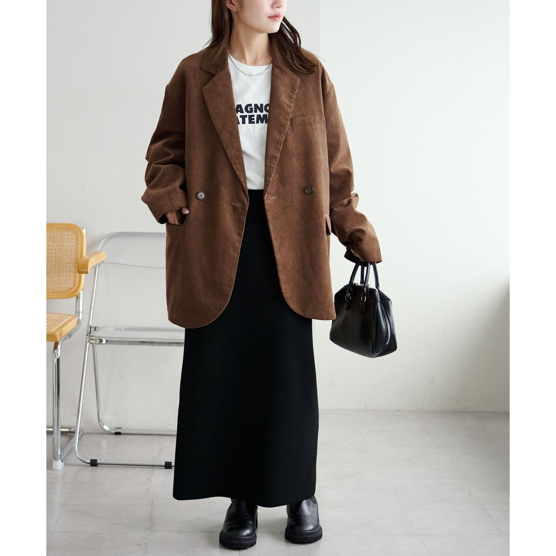 DISCOAT ユニセックス コーデュロイWブレストジャケット キャメル