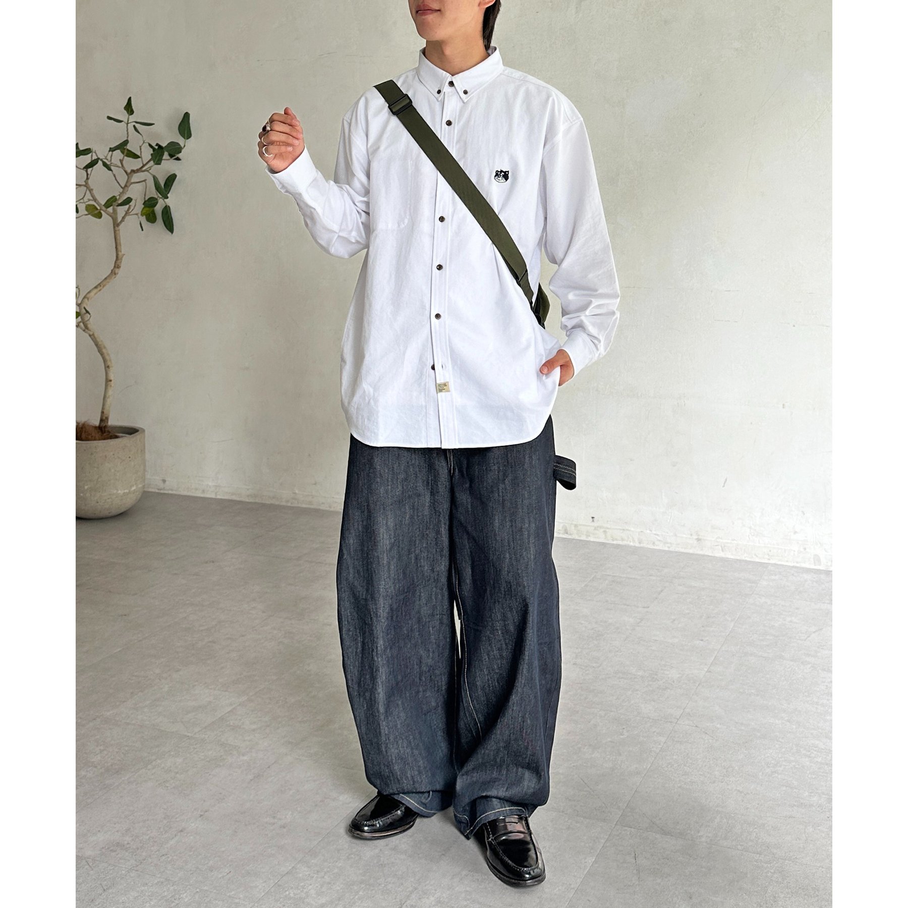 ブラウス シャツ 「ANYMAL」1ポイント刺繍長袖オックスフォードシャツ レディース メンズ ANYMAL】1ポイント刺繍長袖オックスフォードシャツ（シャツ