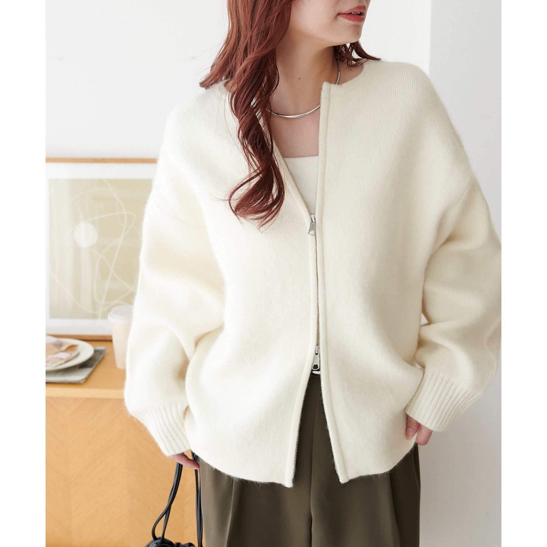 追加販売決定】カーディガン風バイカラーレイヤードプルオーバー