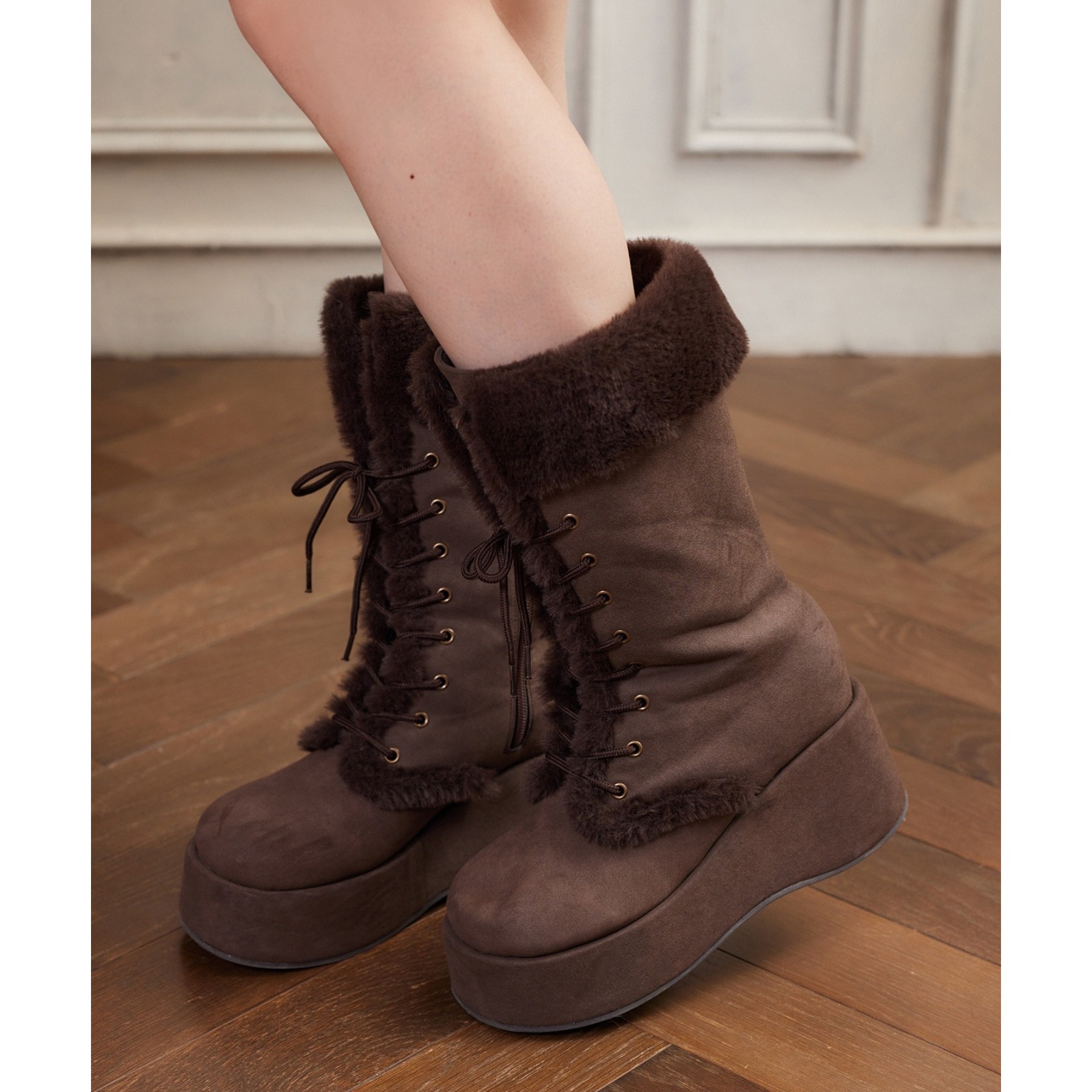 マイナス3キロレースアップムートンブーツ | ファッション通販サイト NUGU
