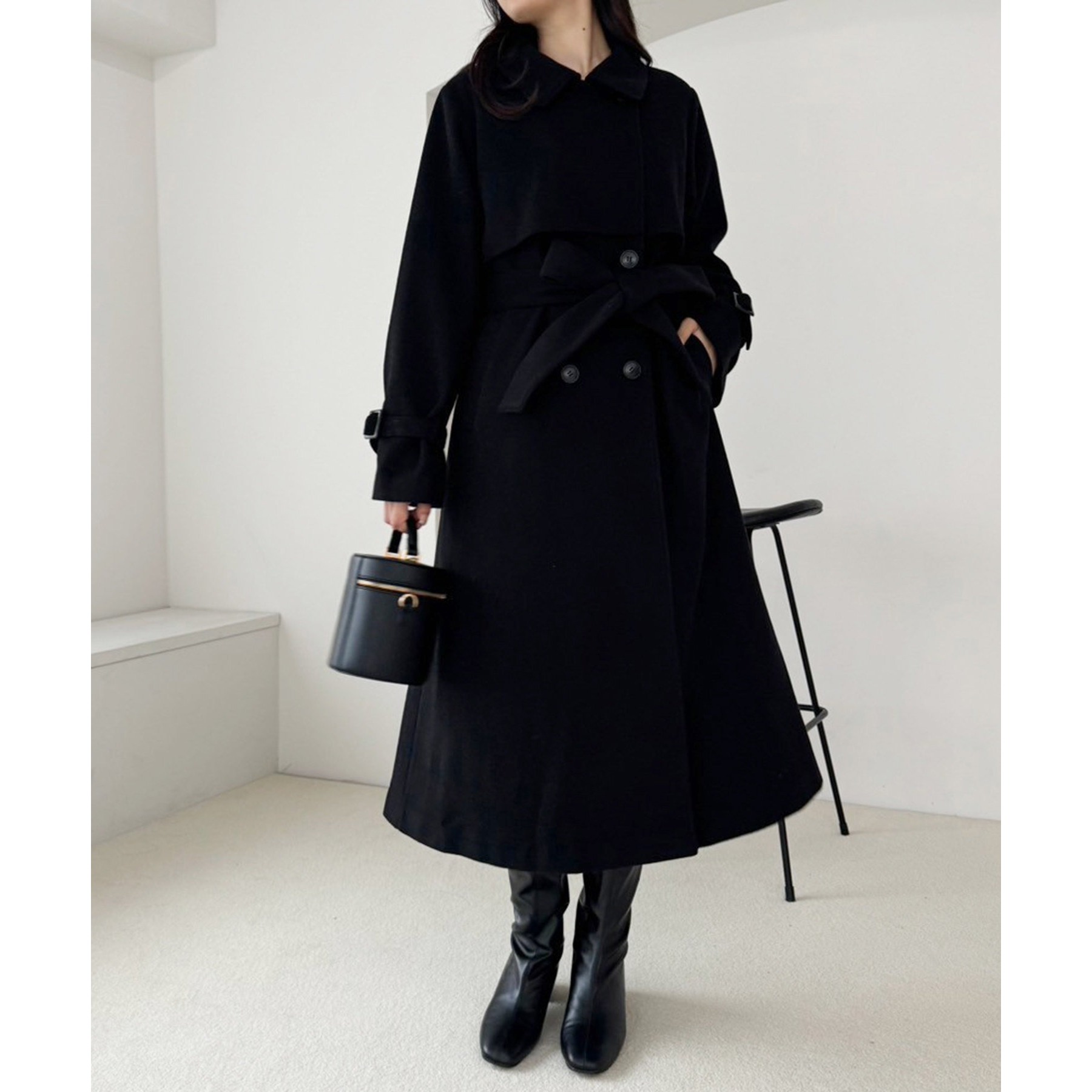 リバーシブル　ブラック　ミンク　ロングコート　シンプル　上品　清楚　M〜L ミンク ウィーゼル リバーシブル 毛皮ジャケット ブラック