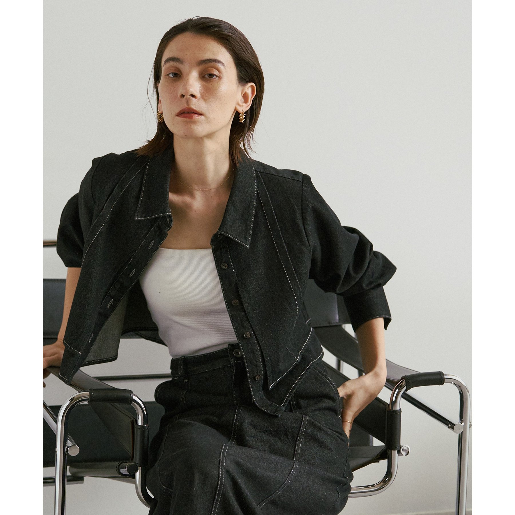 【セットアップ対応】コットンクロップシャツ