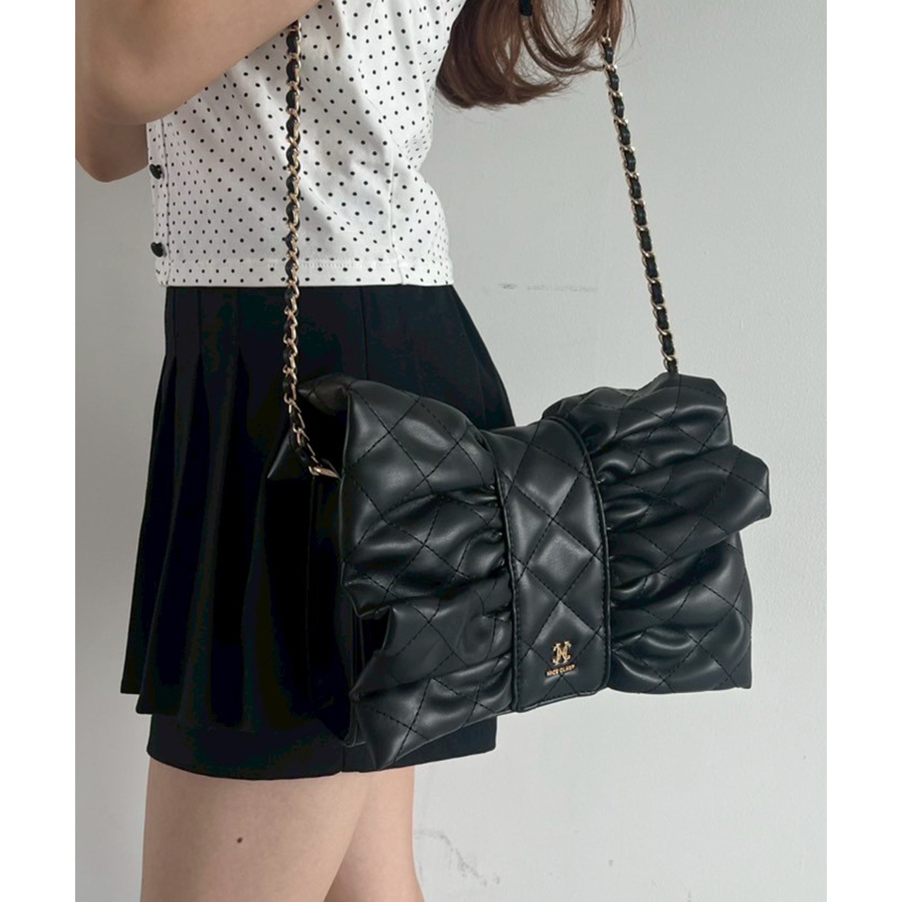 NICE CLAUPリボン付きキルティングショルダーBAG NICE CLAUPリボン付きキルティングショルダーBAG リボンキルティング