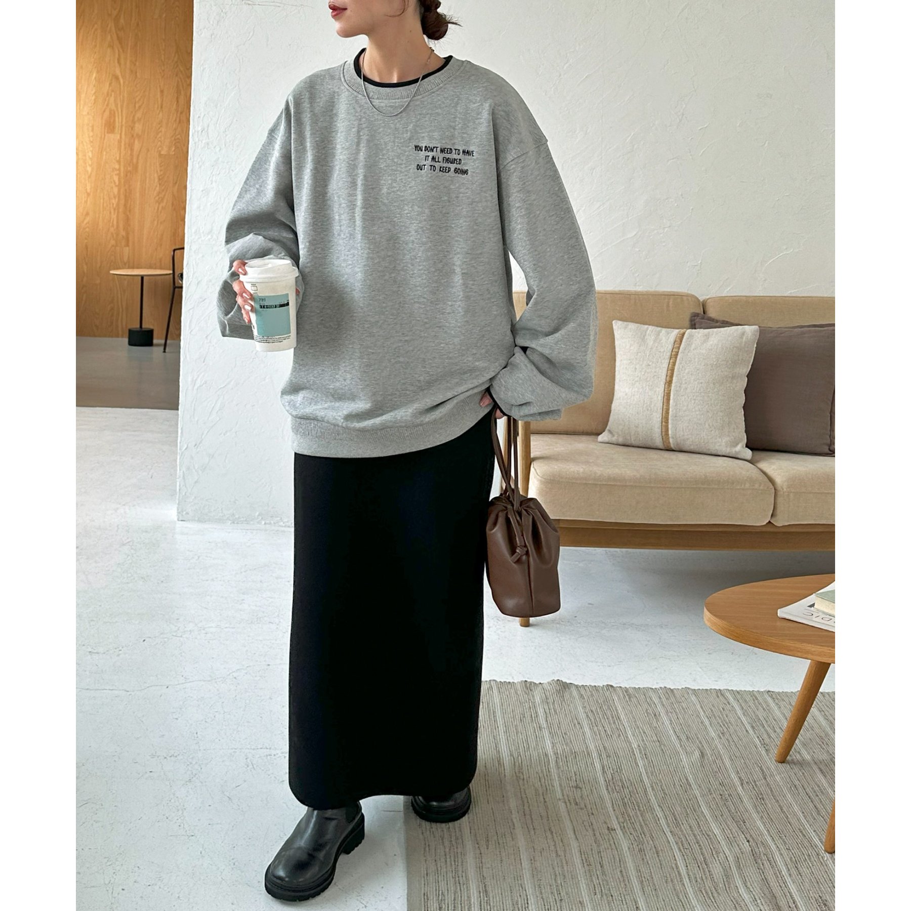 ユニセックス】ラインリブワンポイント刺繍スウェット | ファッション