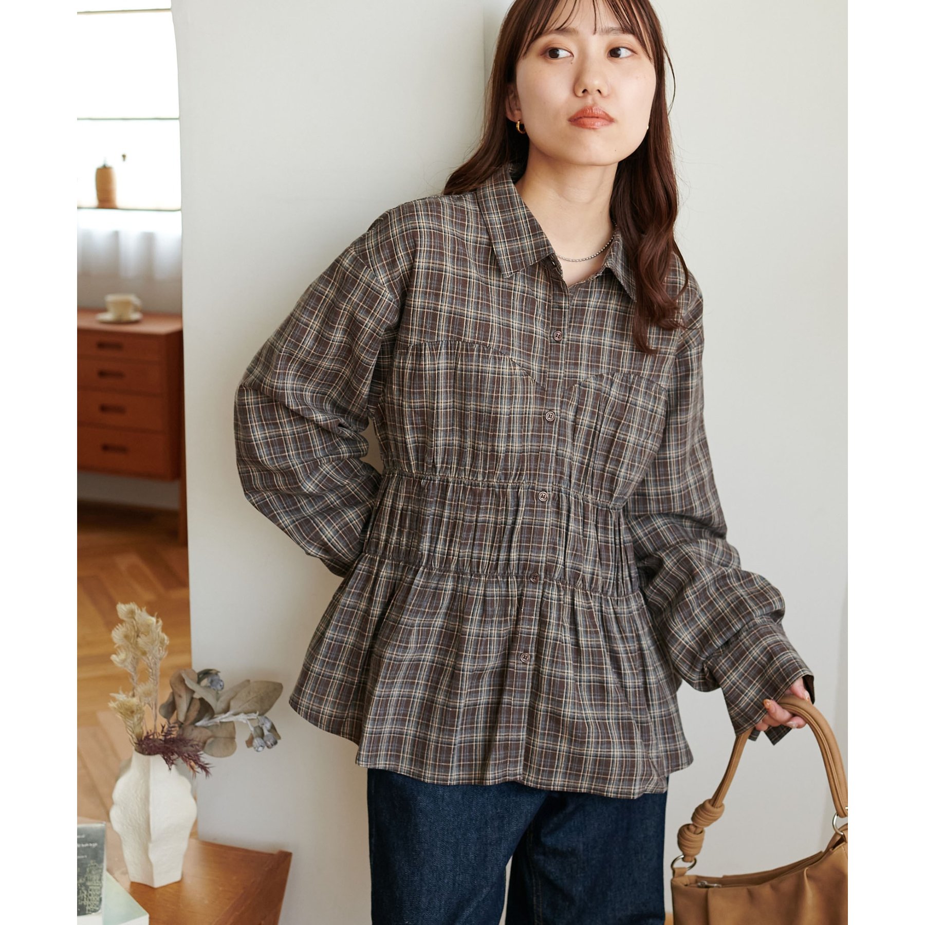 【WEB限定】シャーリングチェックシャツ