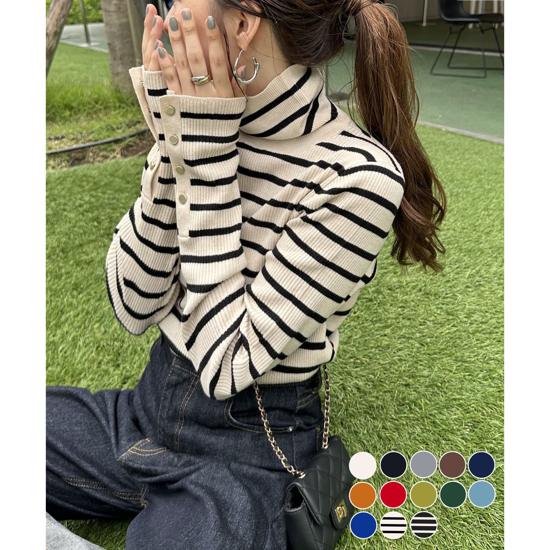 【13色展開/多色買い◎/万能インナー】リブ袖口ボタンタートル《WEB限定》