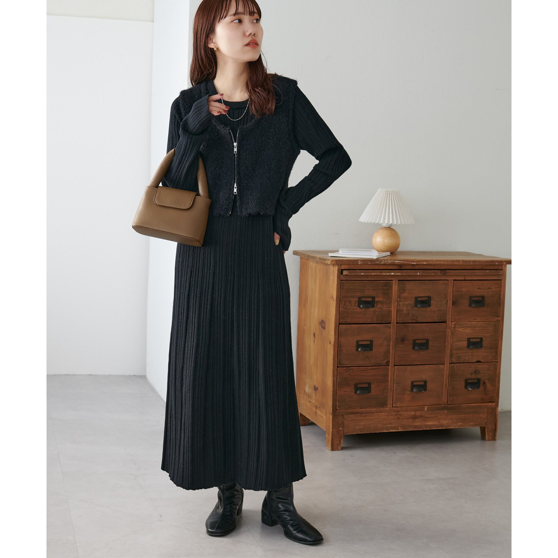 WEB限定】ベスト付ランダムリブニットワンピース | ファッション通販