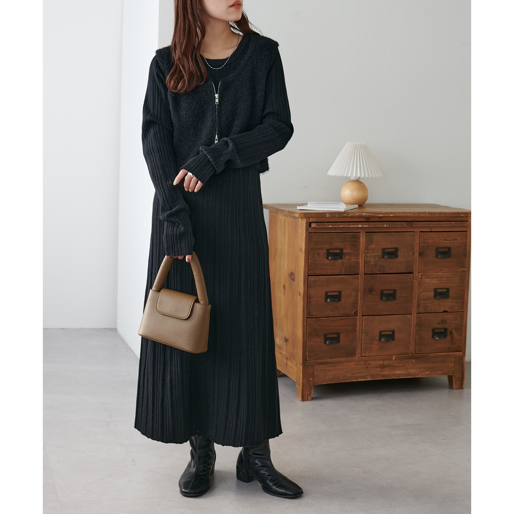 WEB限定】ベスト付ランダムリブニットワンピース | ファッション通販