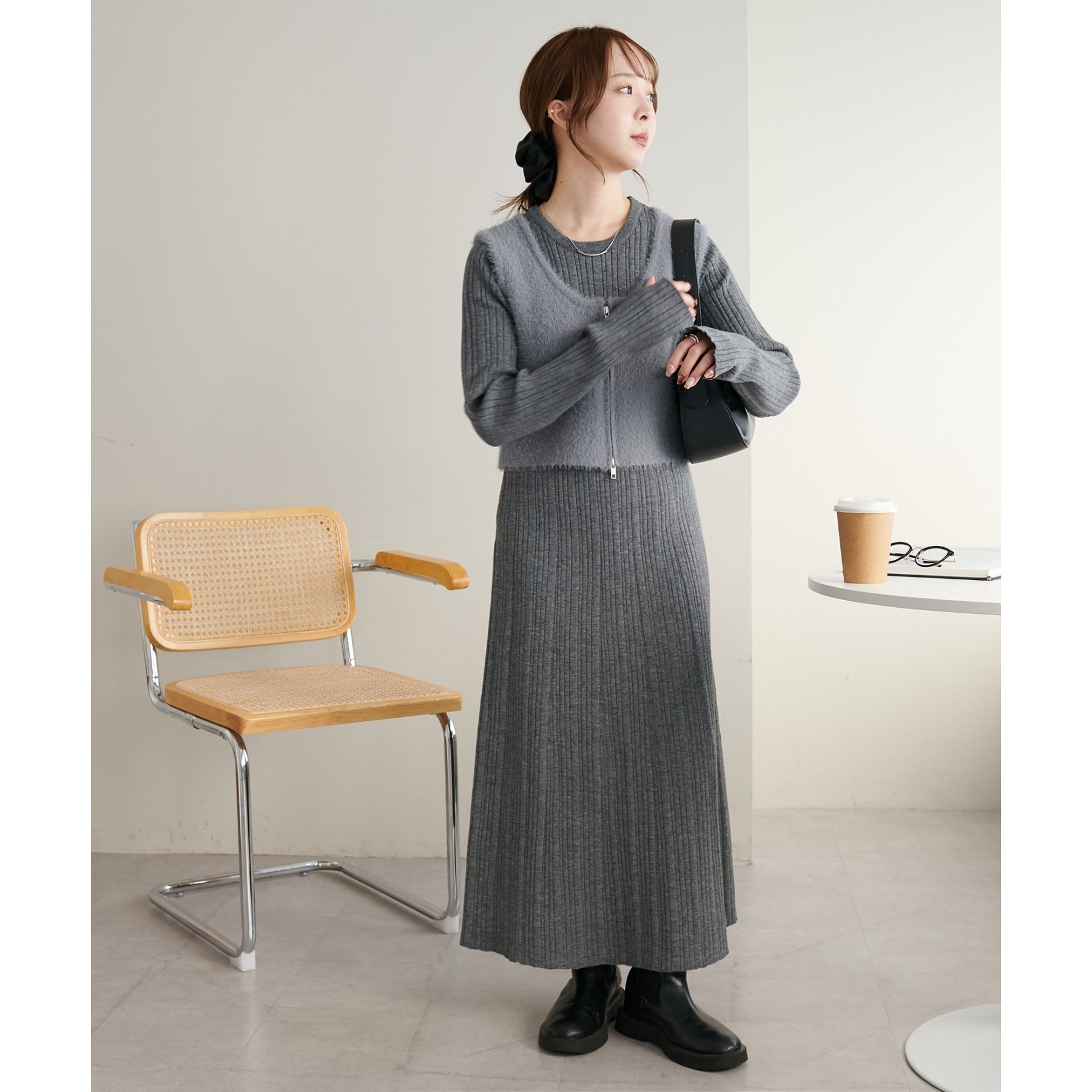 WEB限定】ベスト付ランダムリブニットワンピース | ファッション通販