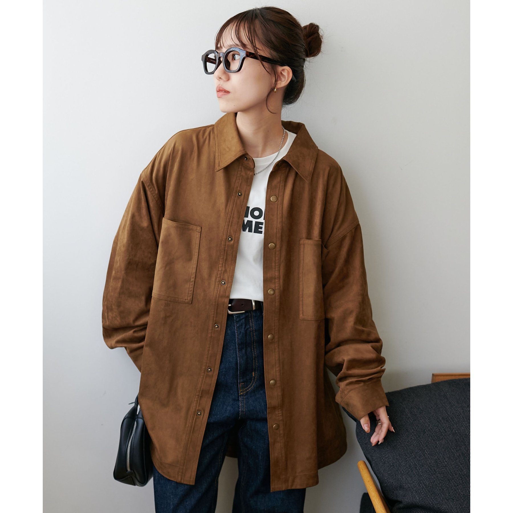 ユニセックス】フェイクレザーフェイクスエードアソートオーバーシャツ