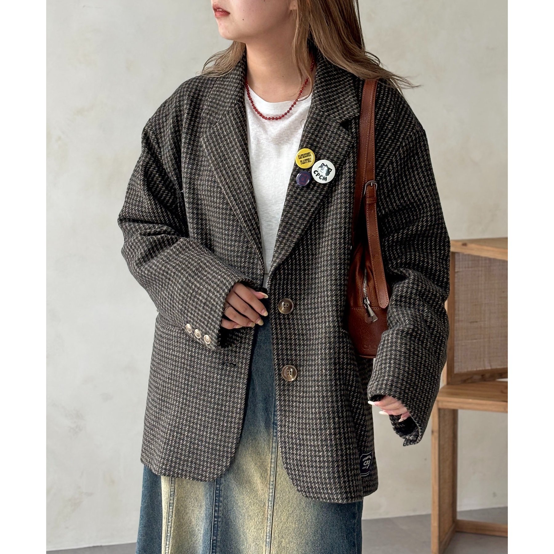 缶バッジ付きツイードテーラードジャケット | ファッション通販サイト NUGU