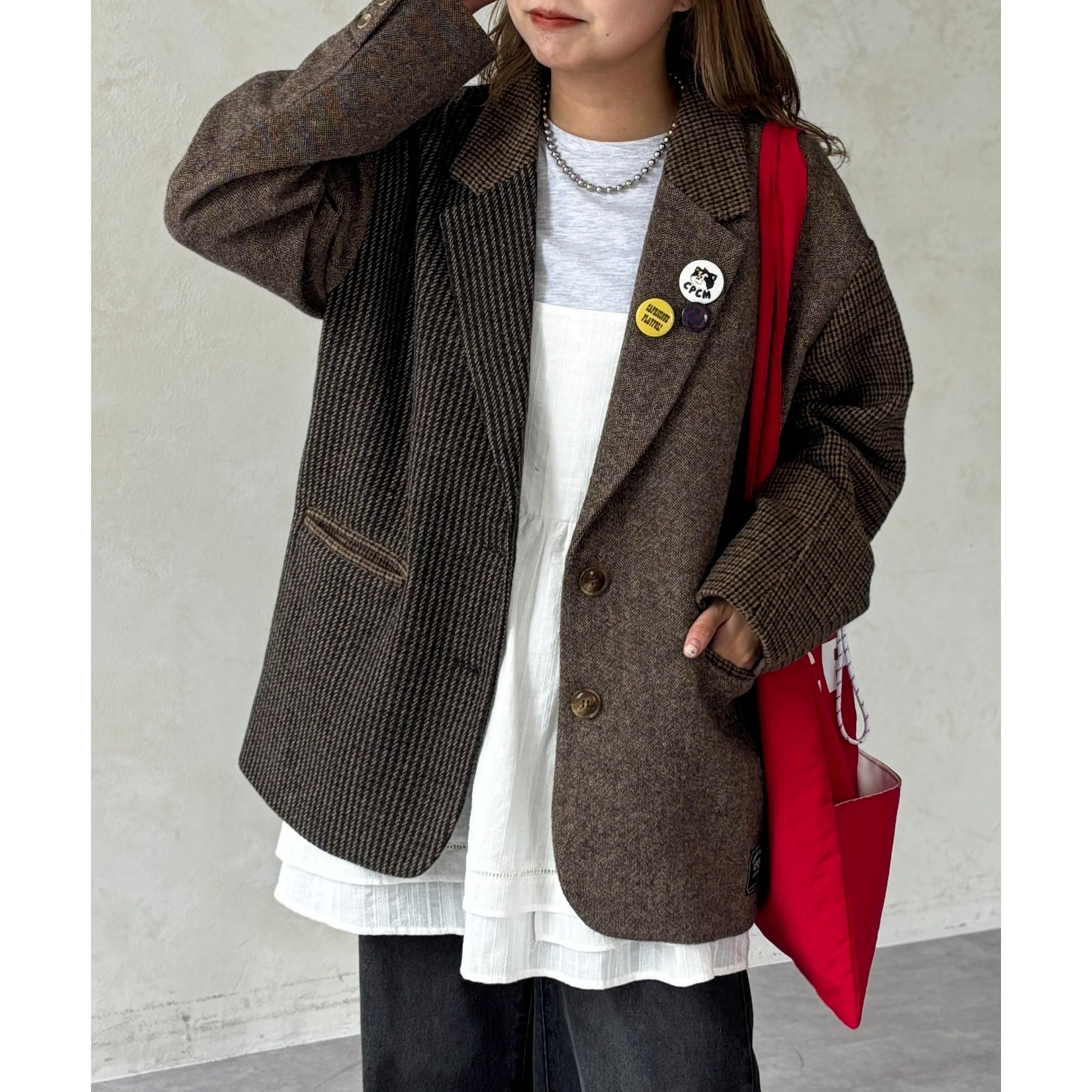 缶バッジ付きツイードテーラードジャケット | ファッション通販サイト NUGU