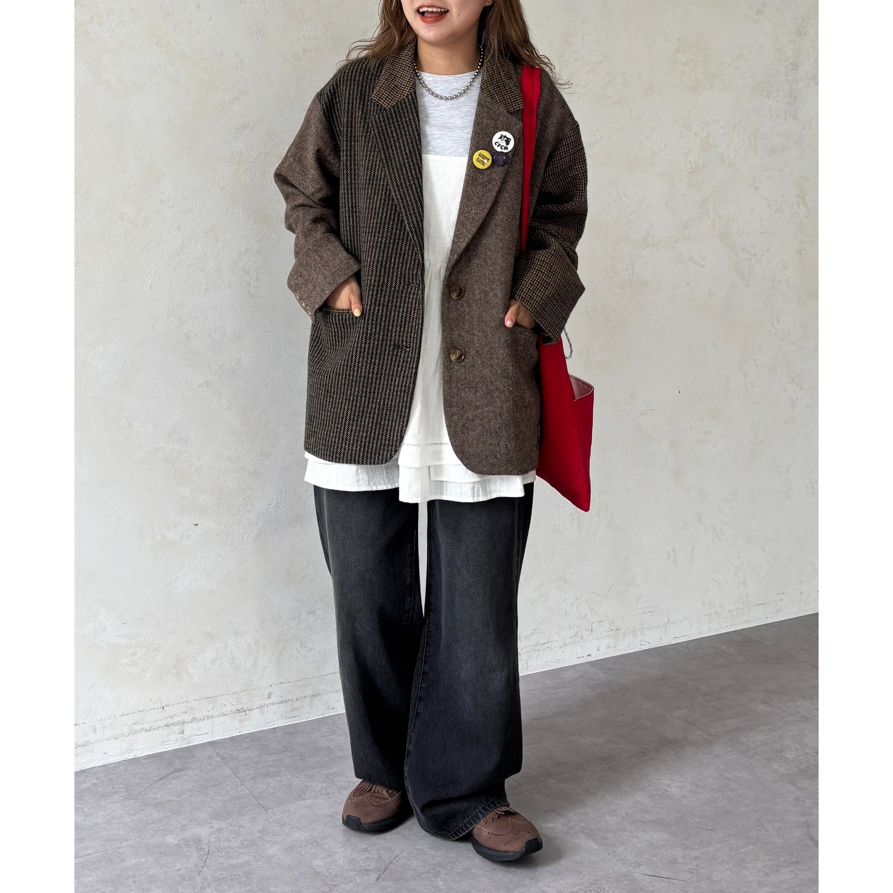 缶バッジ付きツイードテーラードジャケット | ファッション通販サイト NUGU