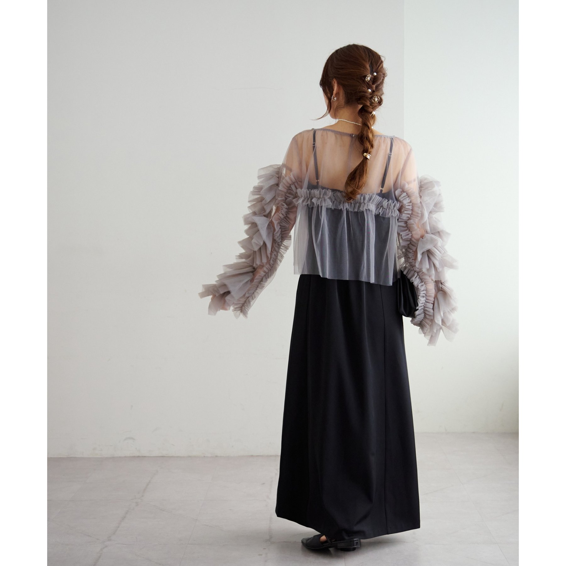 オケージョン チュールフリルドレス GIRL DRESS FOR NOW パンツドレス チュールフリルブラウス