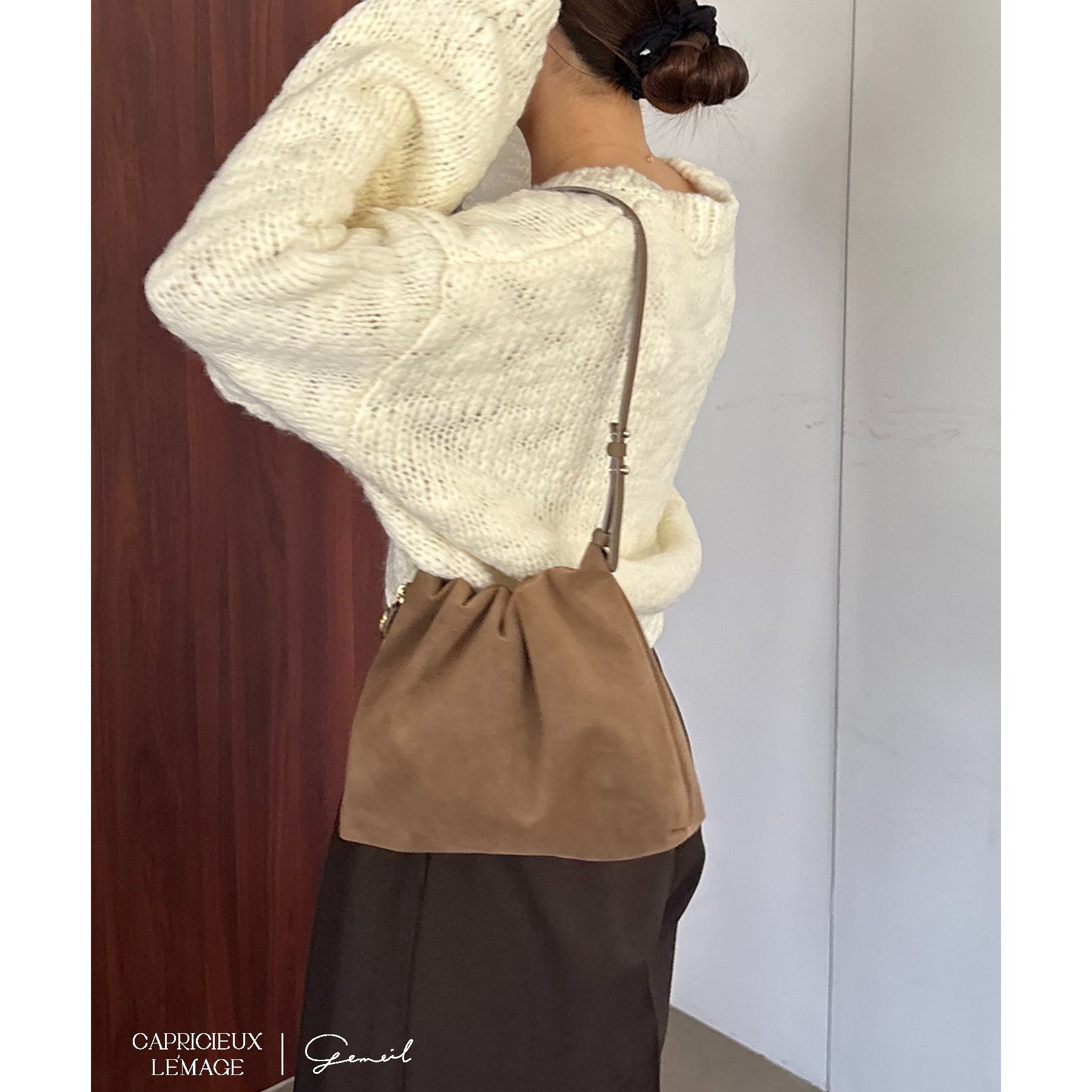 gemeil スエードワンハンドルバッグ キャメル gemeil レザーワン