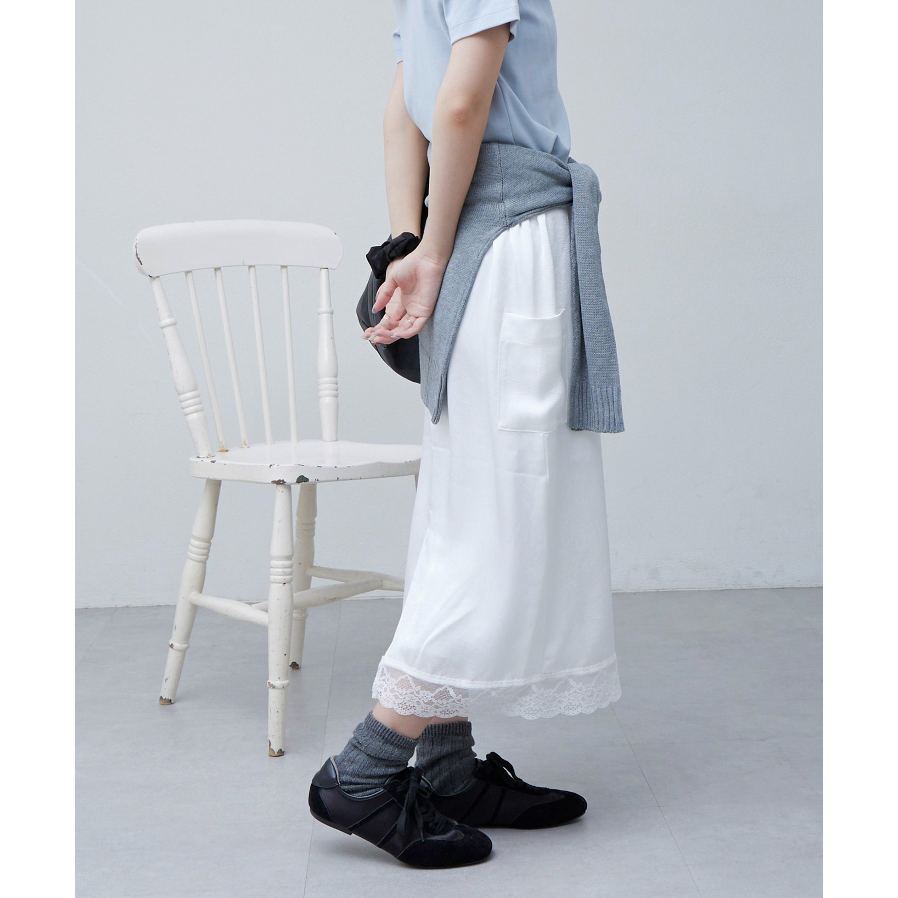 シクラスのレーススカートパープル34 GIUNON スカート crushed satin lace skirt / クラッシュサテン