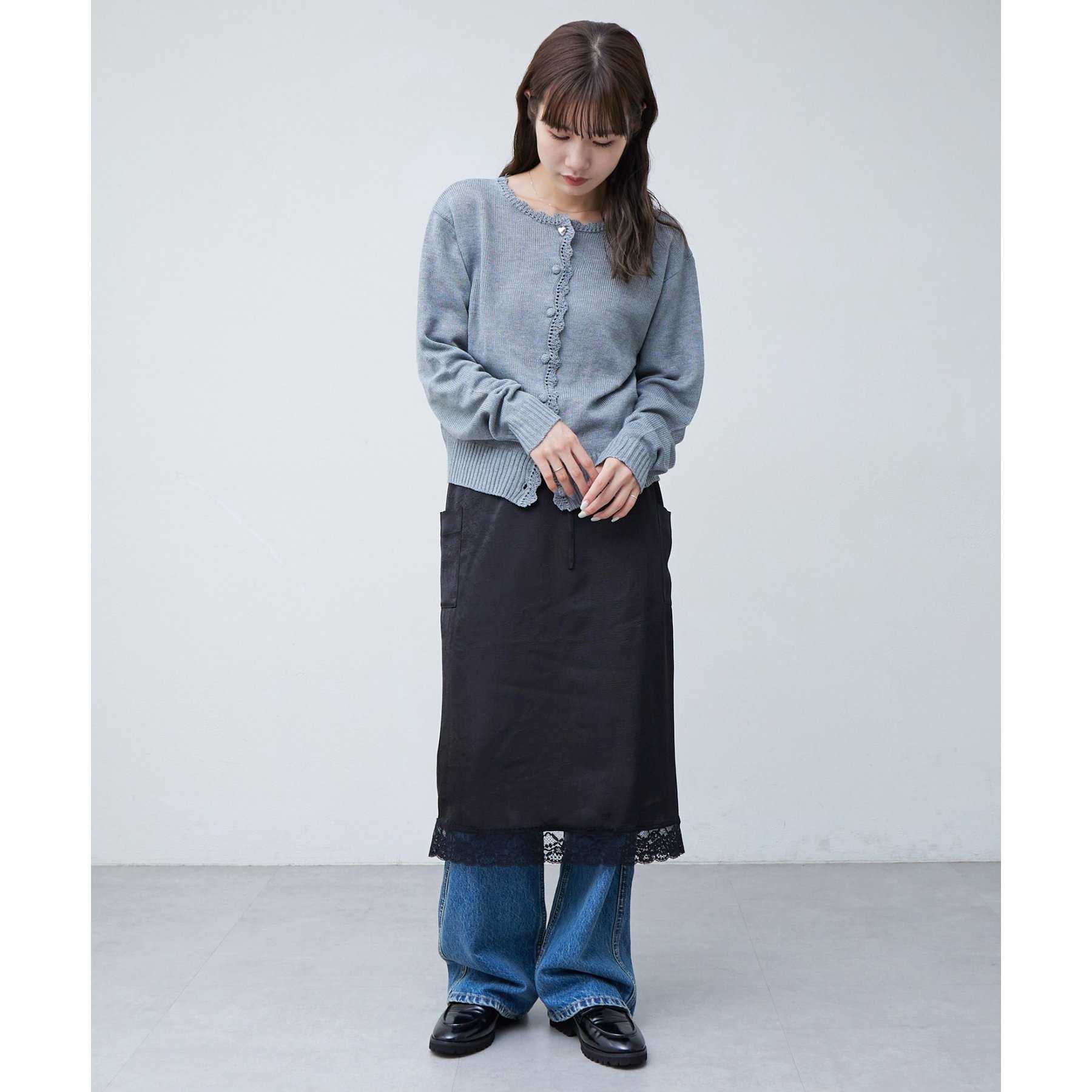 umm.】裾レースクラッシュサテンスカート | ファッション通販サイト NUGU