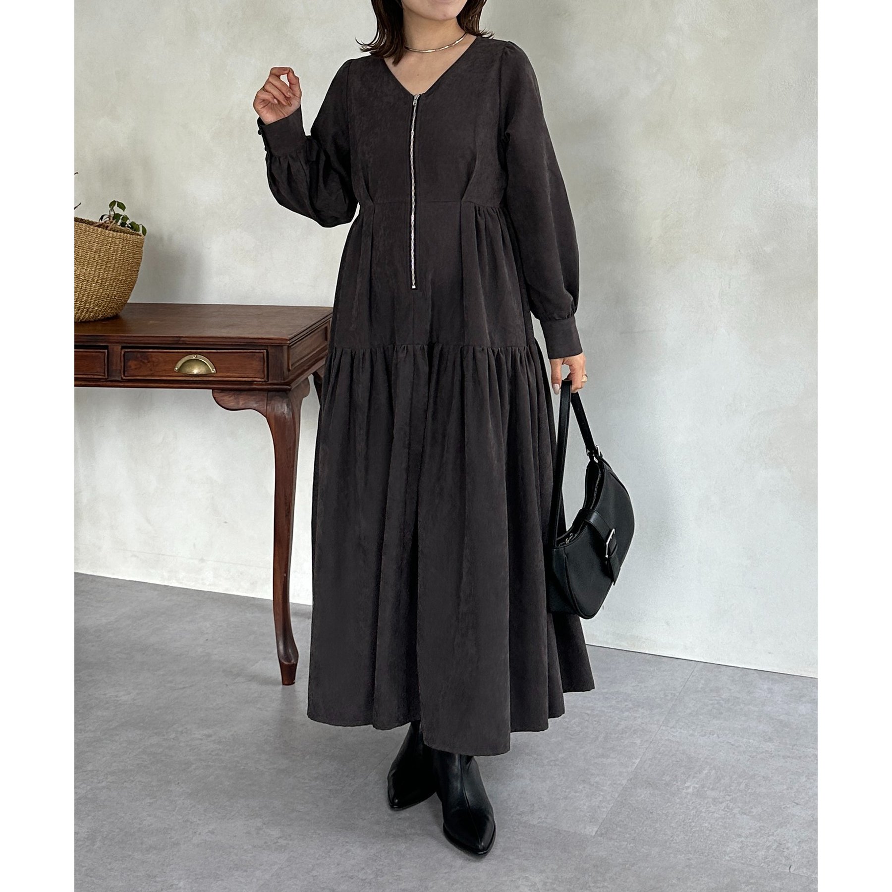 フロントジップティアードワンピース | ファッション通販サイト NUGU